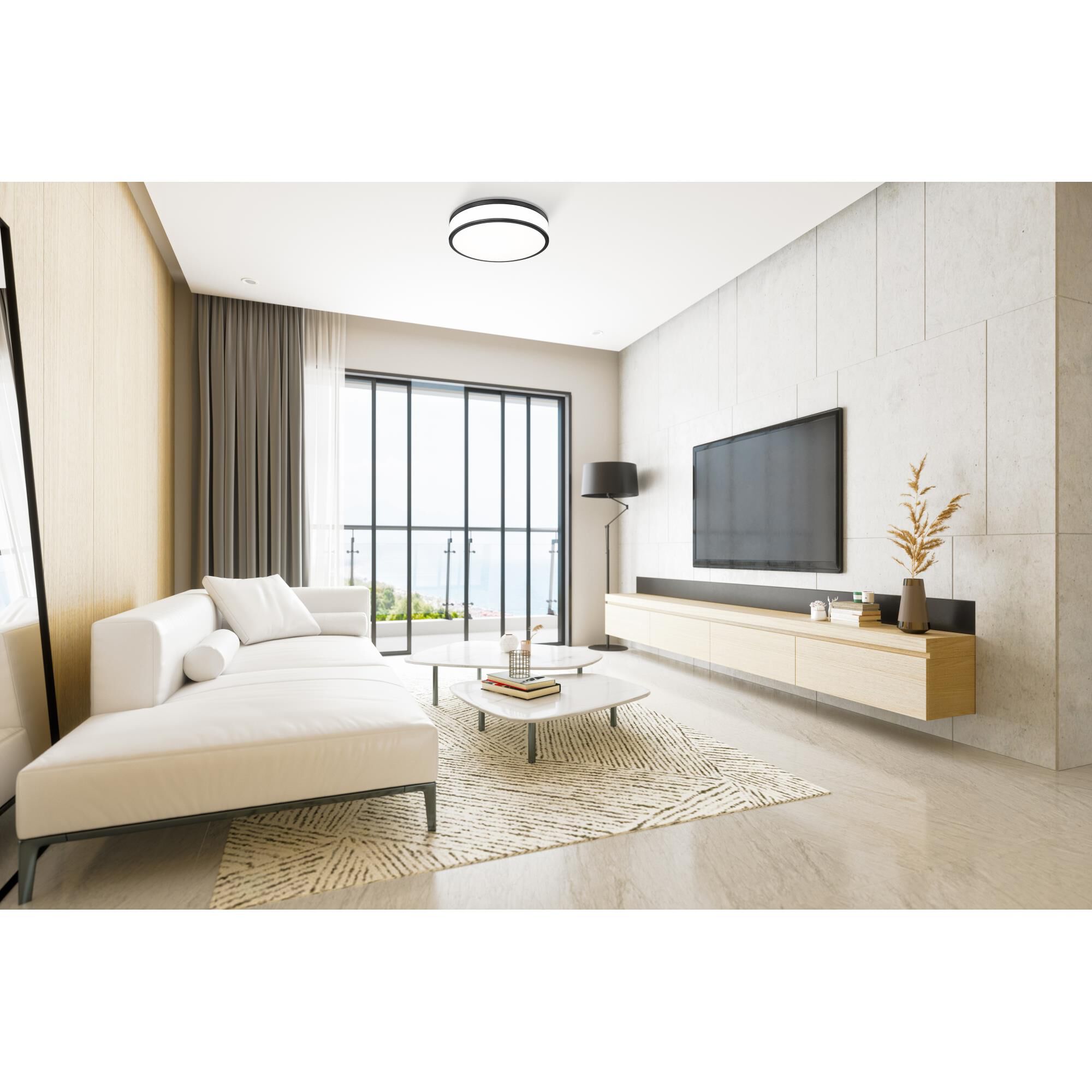 Shown in Matte Black finish and Frosted glass and Frosted shade