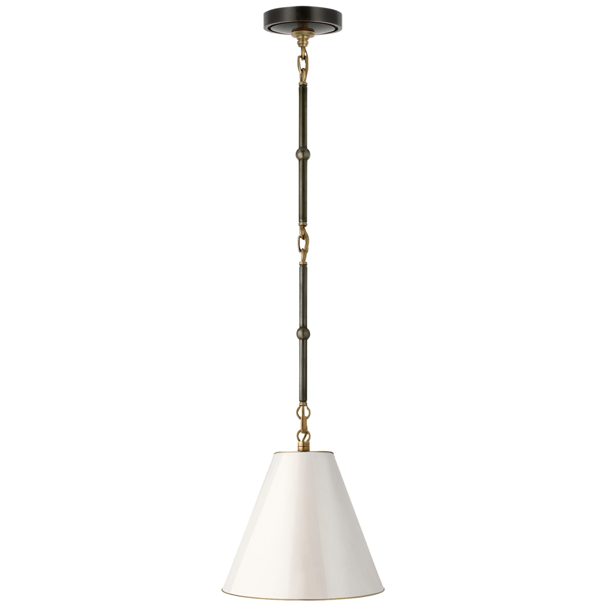 Shown in Bronze With Antique Brass finish and Antique White With Brass Interior shade