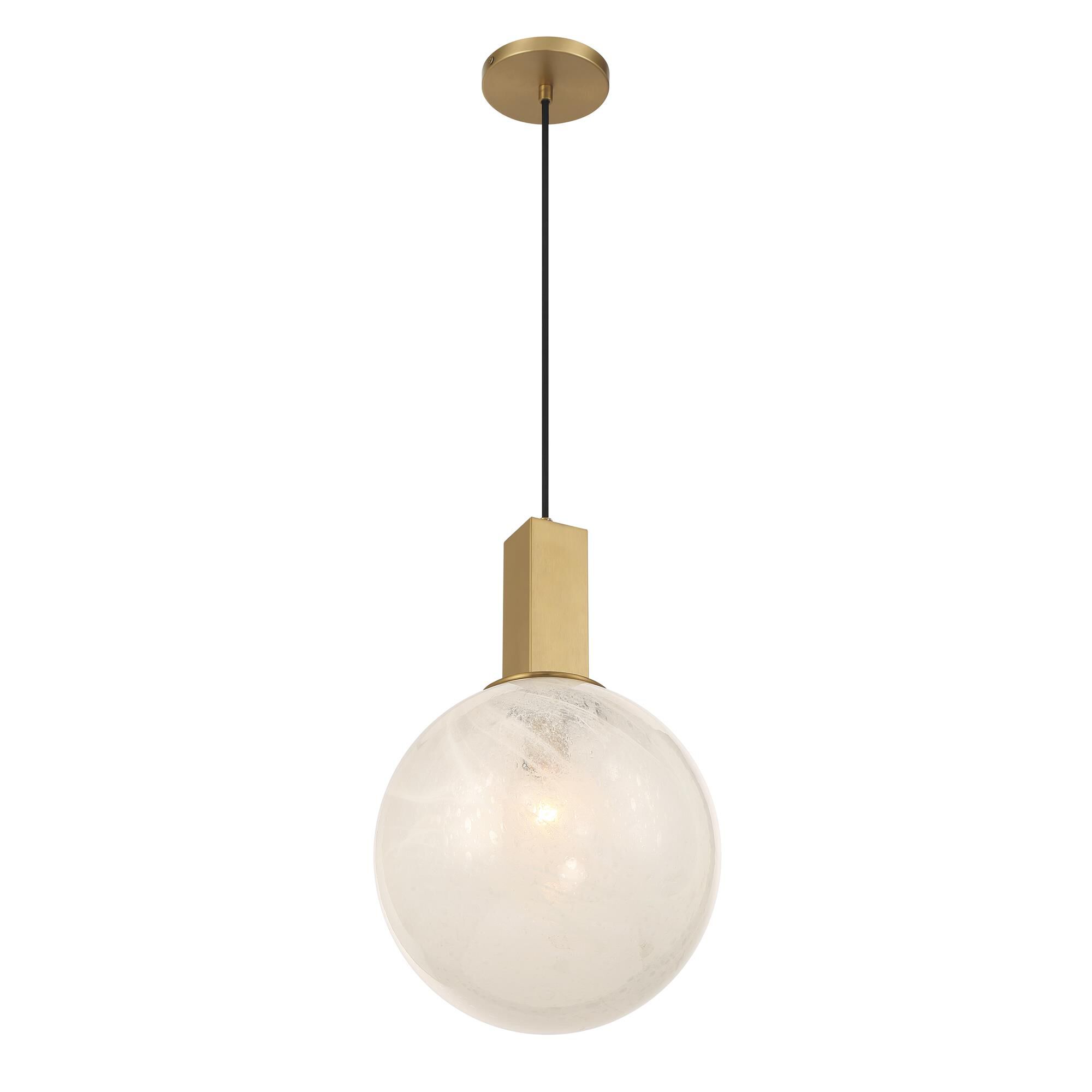 Shown in Legacy Brass finish and White Bubble glass