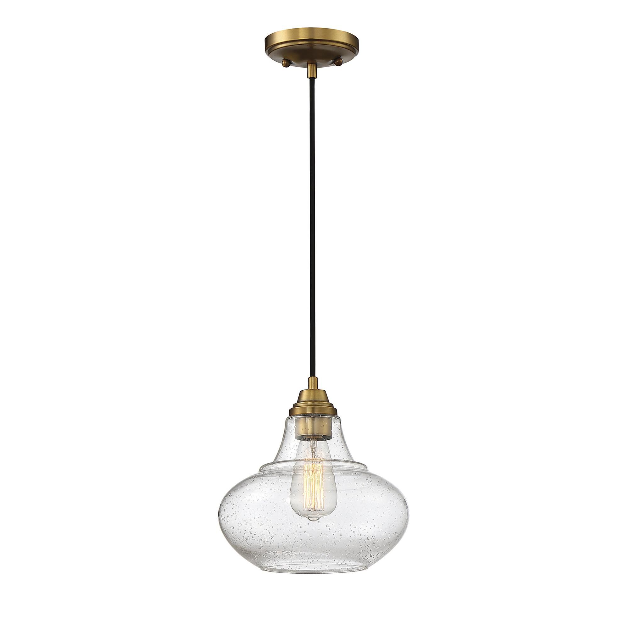 Shown in Natural Brass finish and Clear Seeded glass
