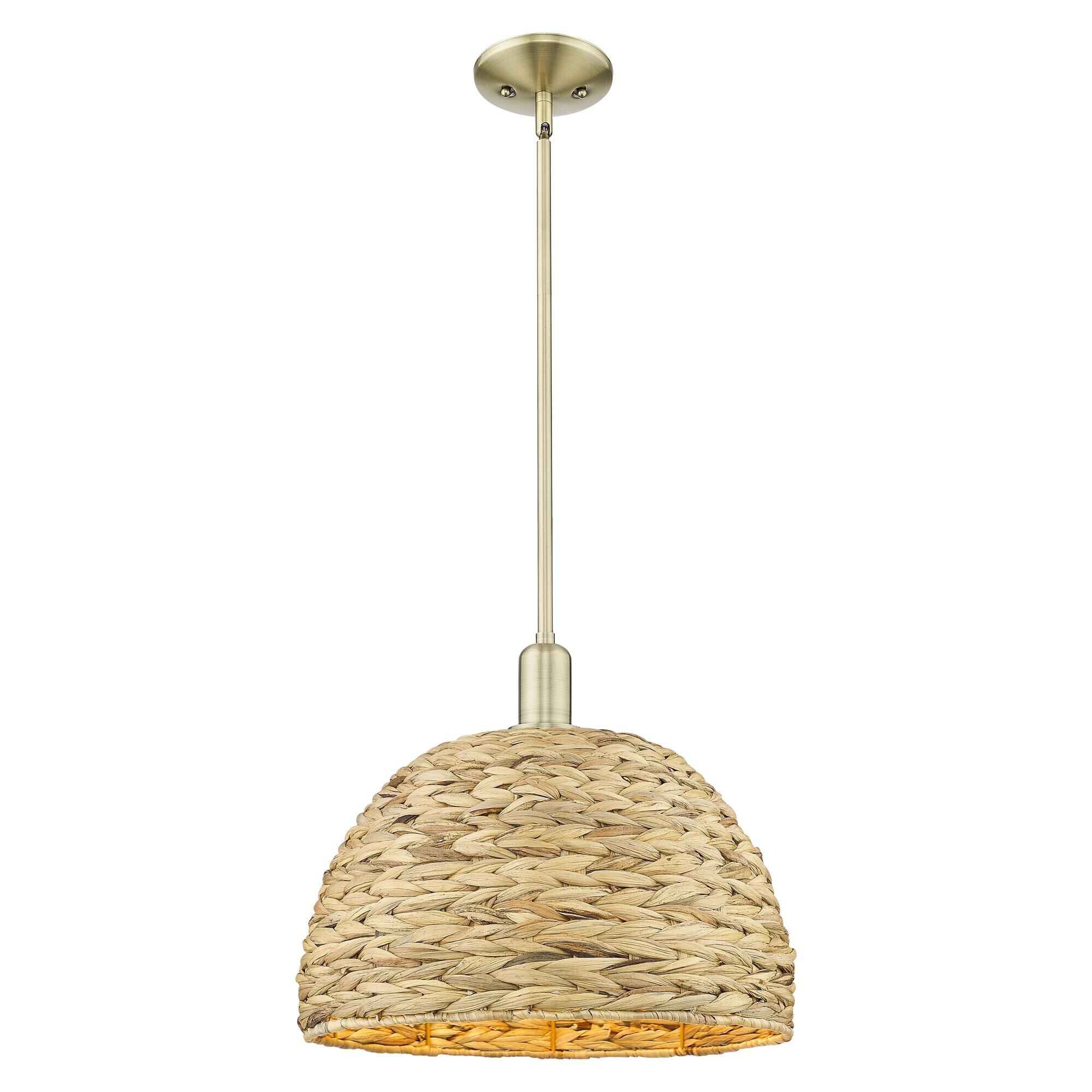 Shown in Antique Brass finish and Natural shade