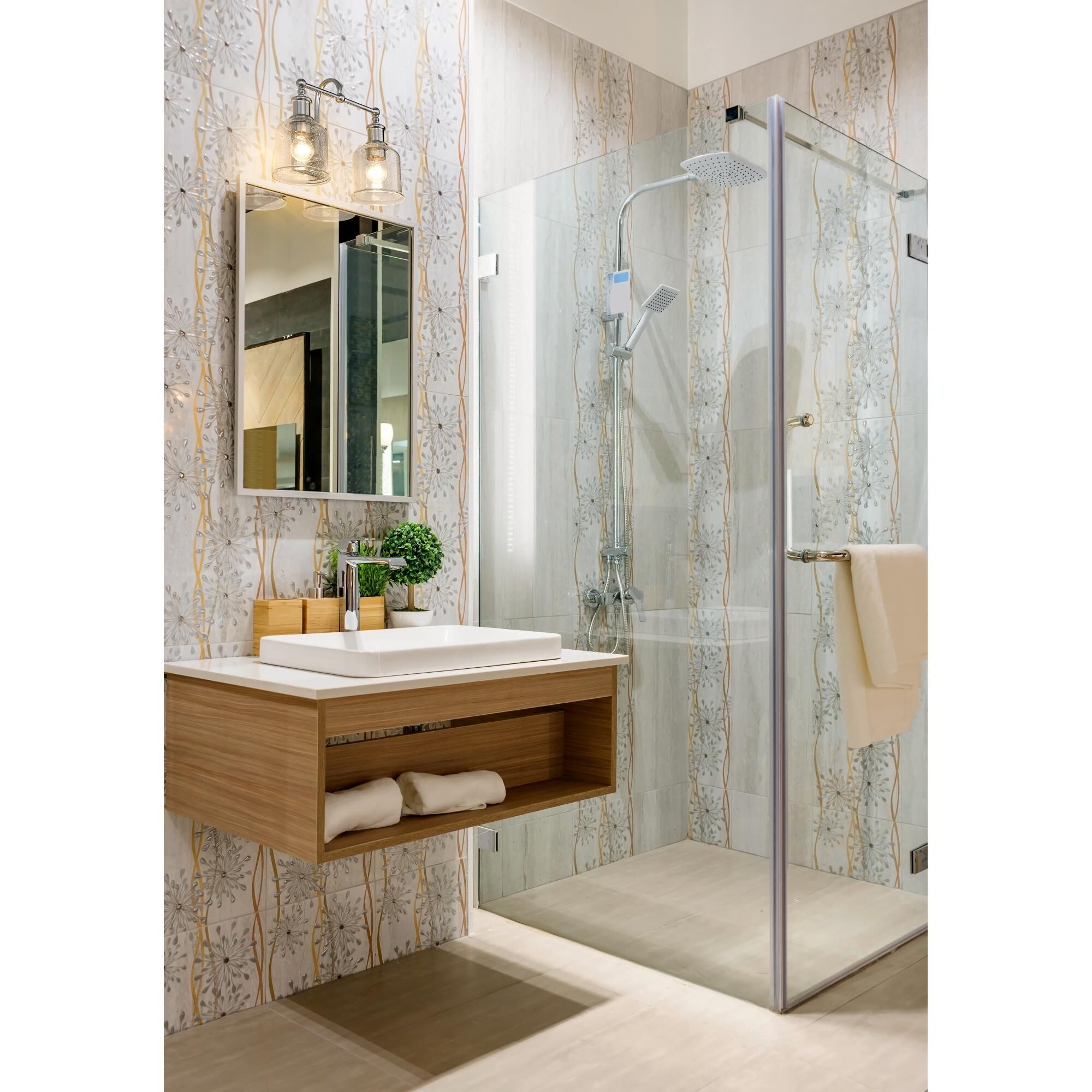 Shown in Brushed Nickel finish and Seeded glass