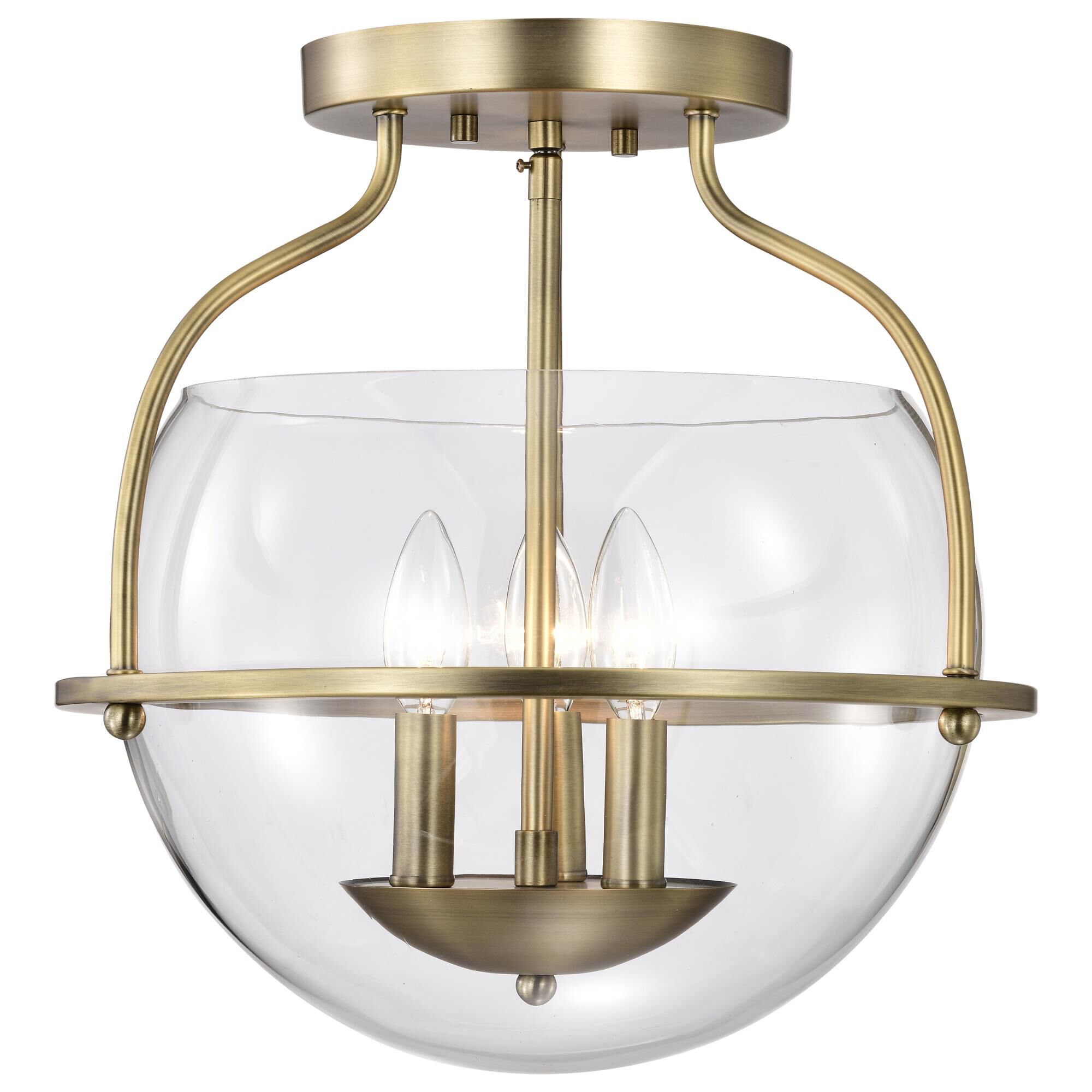 Shown in Vintage Brass finish and Clear glass
