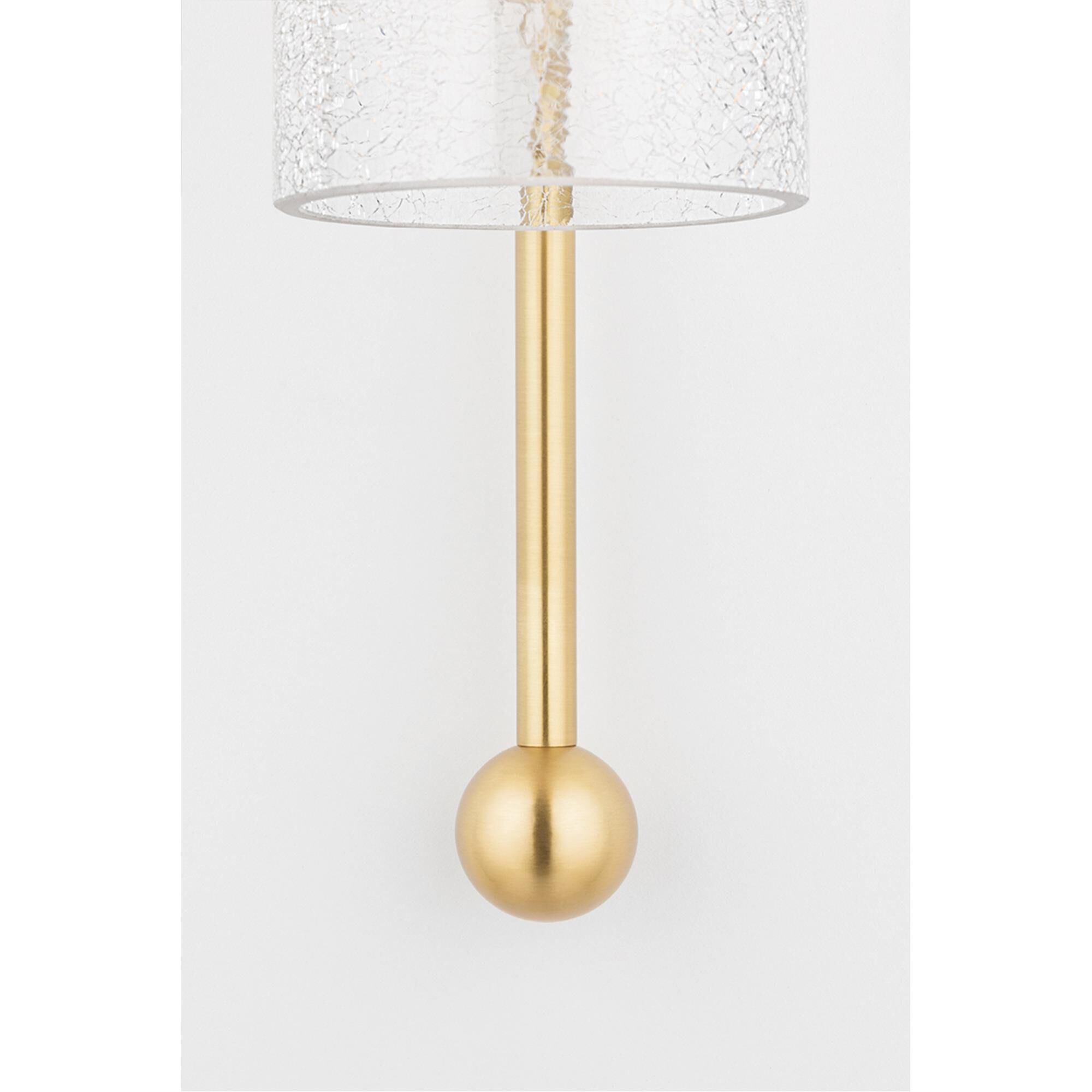 Shown in Aged Brass finish and Clear Crackle glass