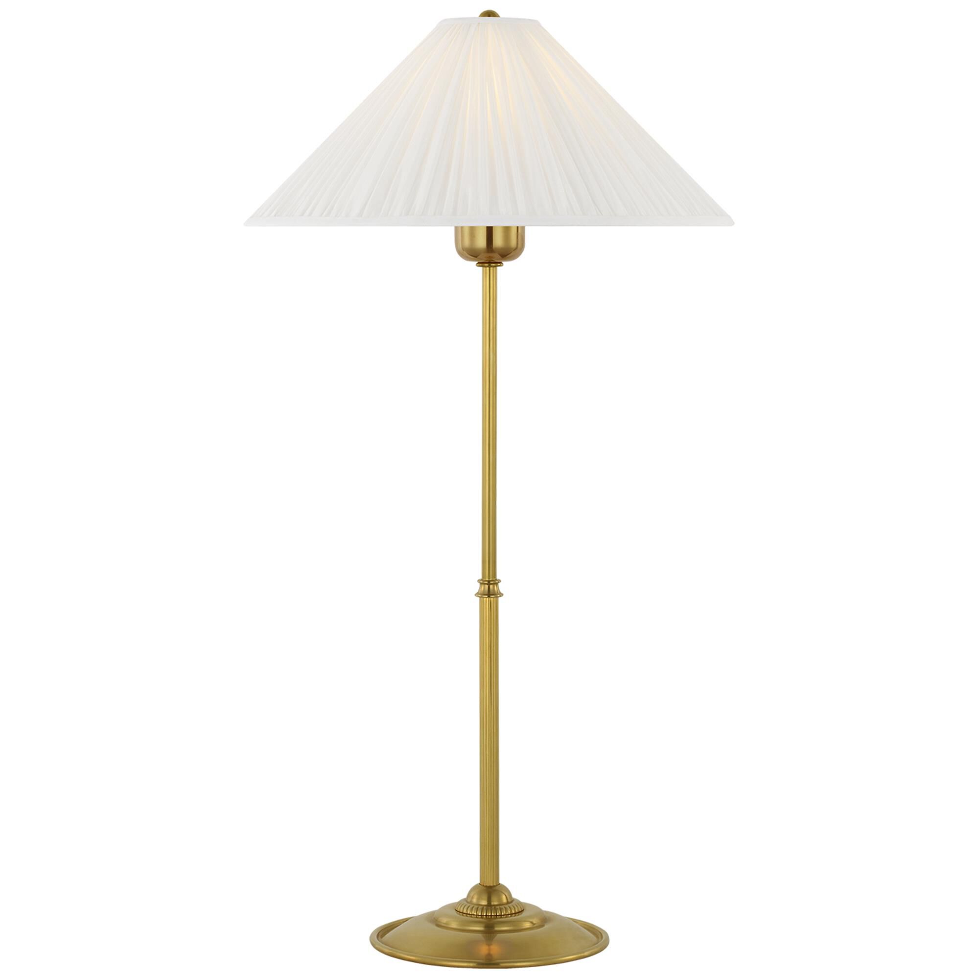 Shown in Hand-Rubbed Antique Brass finish and Silk Pleated shade