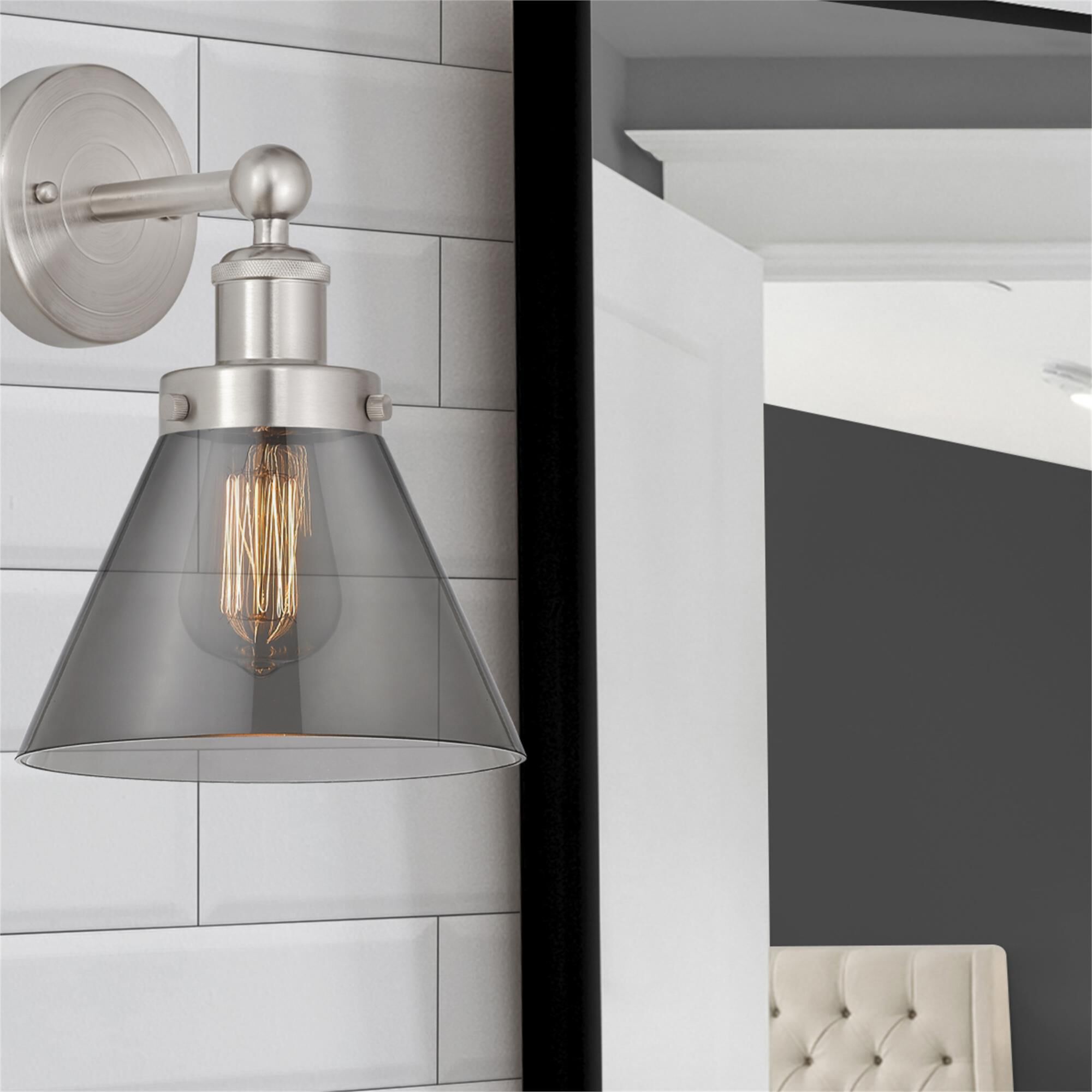 Shown in Brushed Satin Nickel  finish and Plated Smoke glass