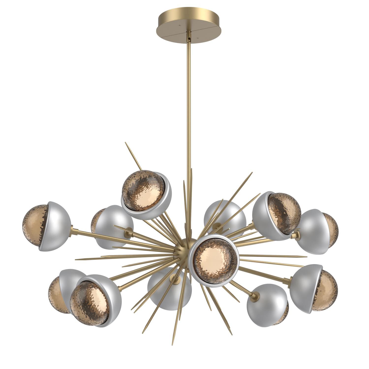 Shown in Gilded Brass finish and Bronze glass and Classic Silver accent