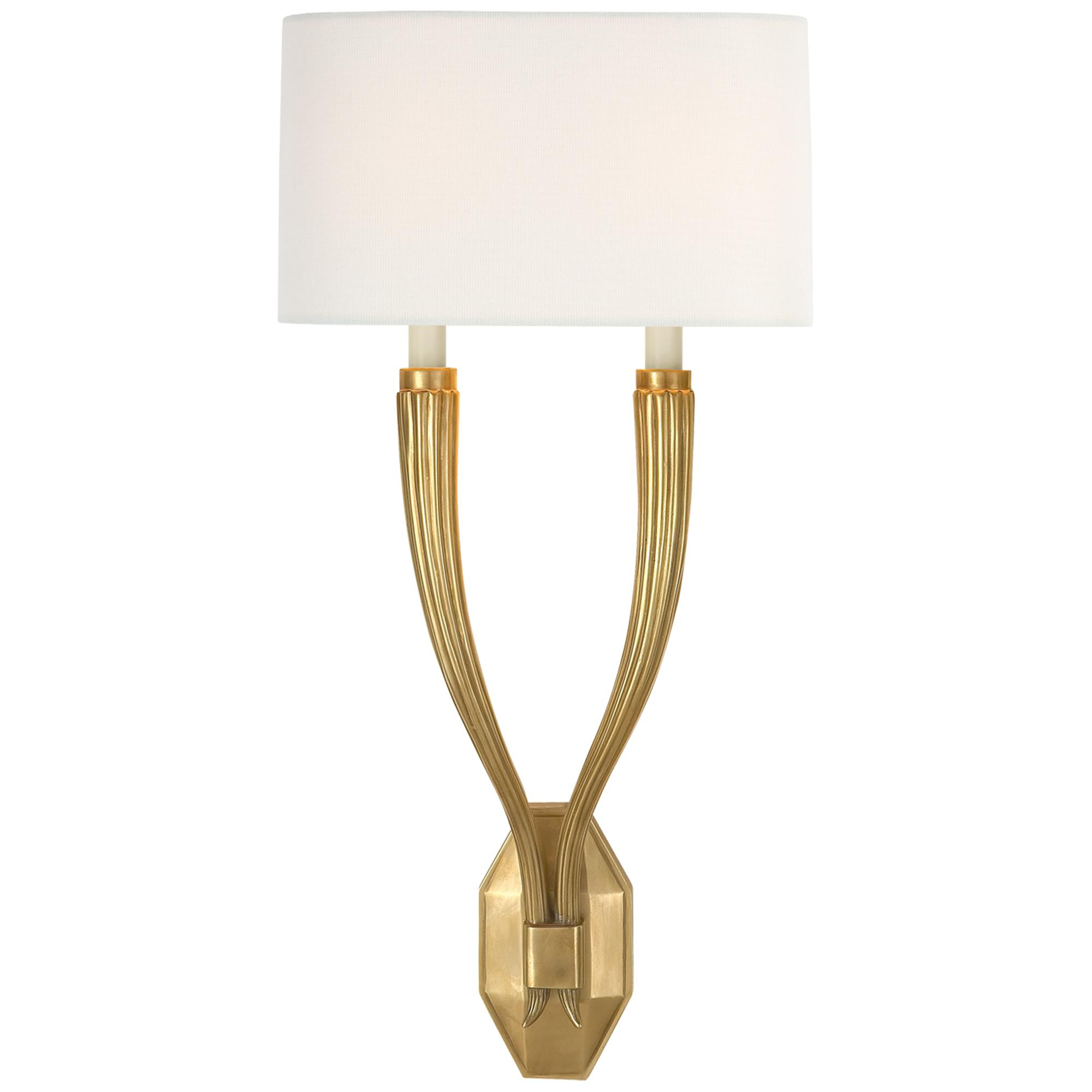 Shown in Antique-Burnished Brass finish and Linen Shield shade