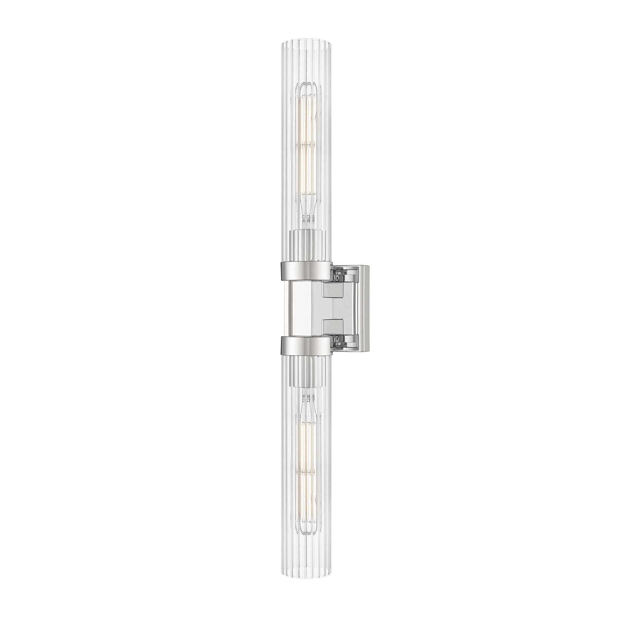 Shown in Polished Nickel finish and Clear Ribbed glass and Clear Ribbed shade