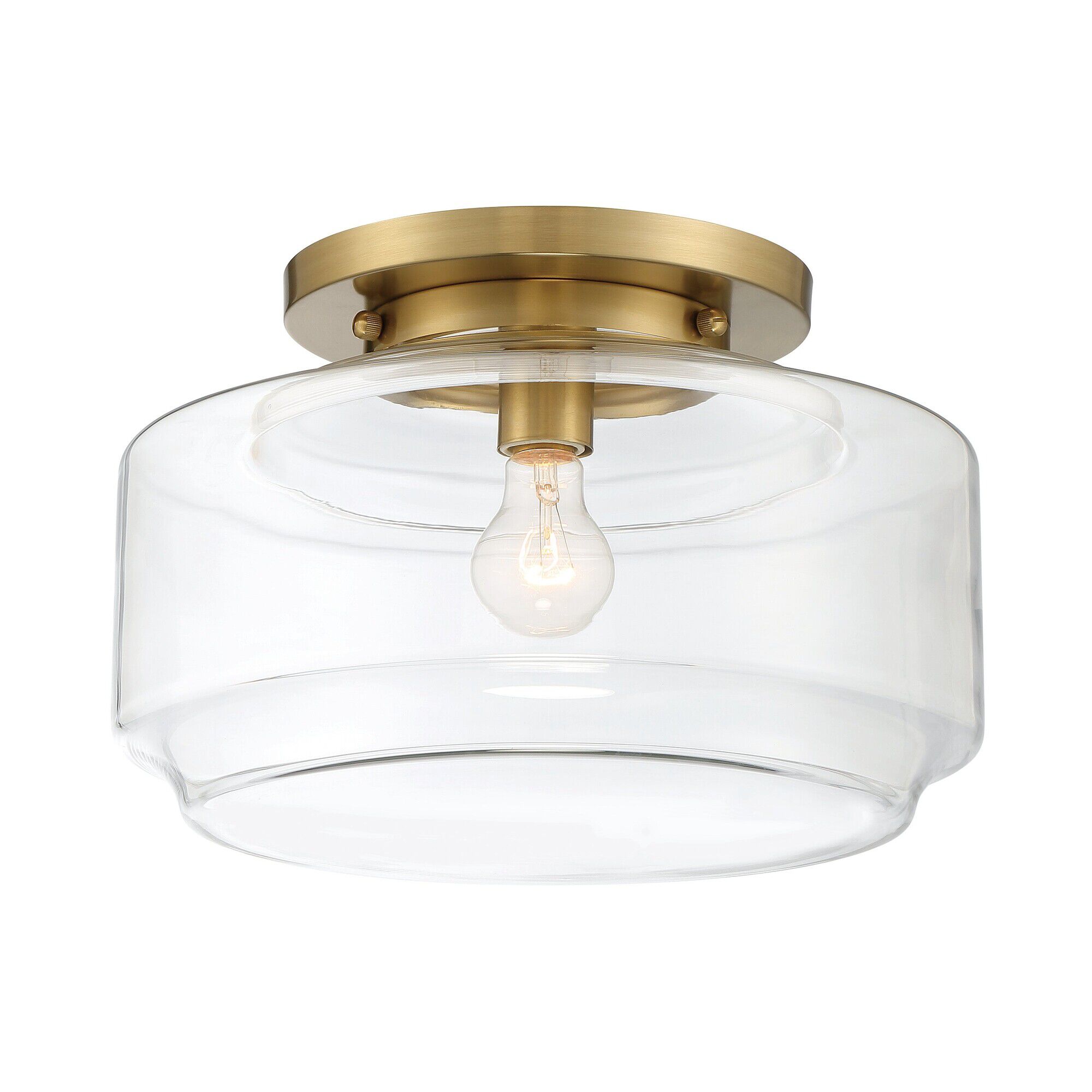 Shown in Satin Brass finish and Clear glass and Glass shade