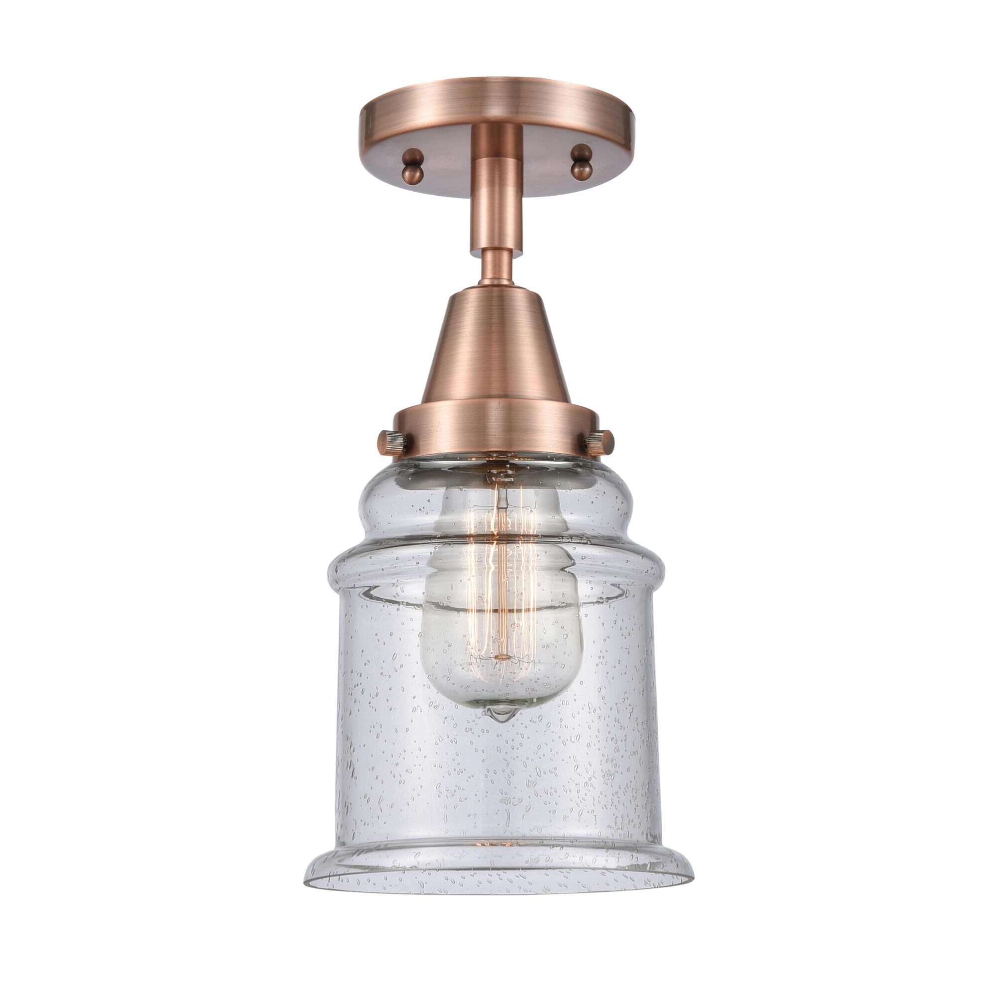 Shown in Antique Copper finish and Seedy Canton glass