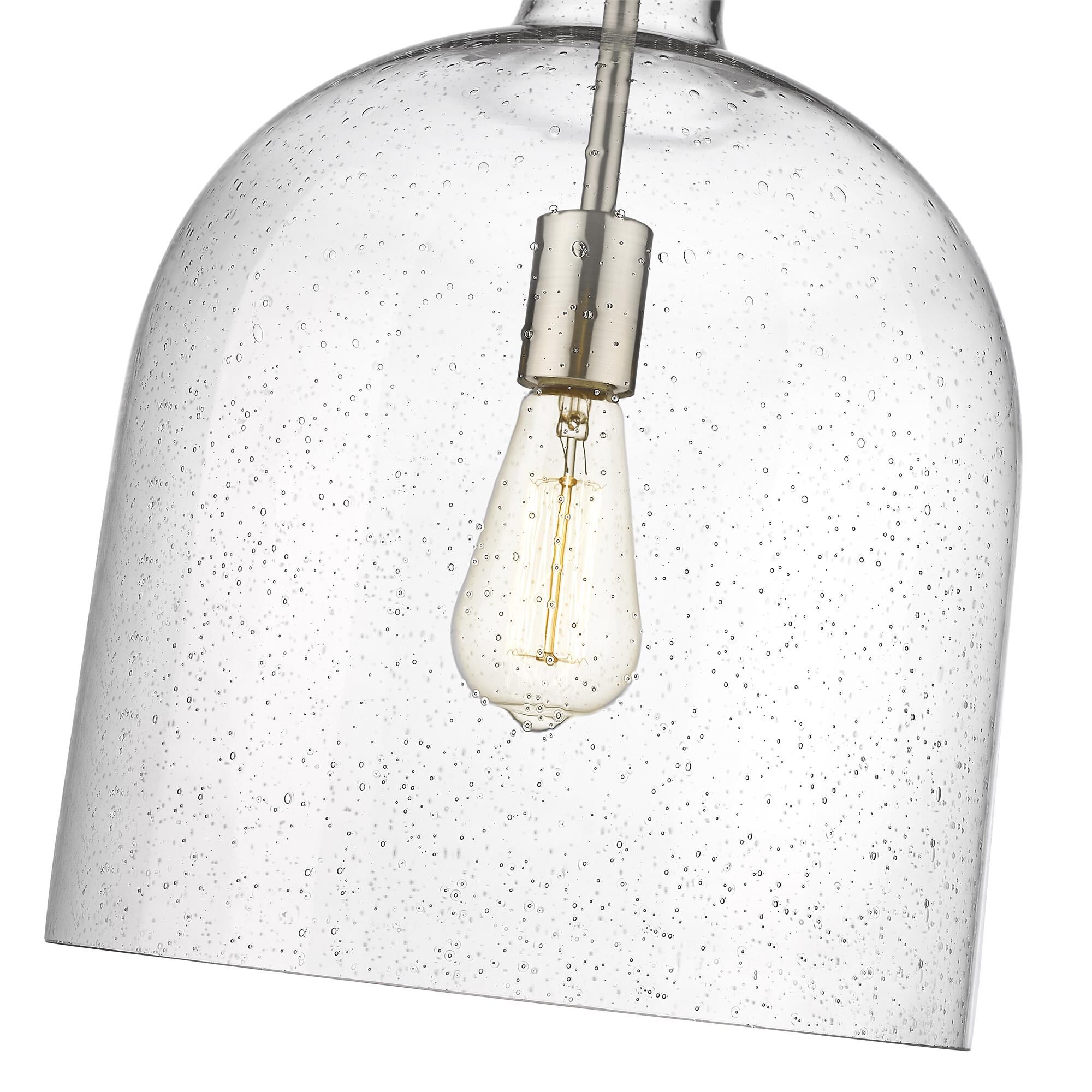 Shown in Brushed Nickel finish and Clear Seedy glass and No Shade shade