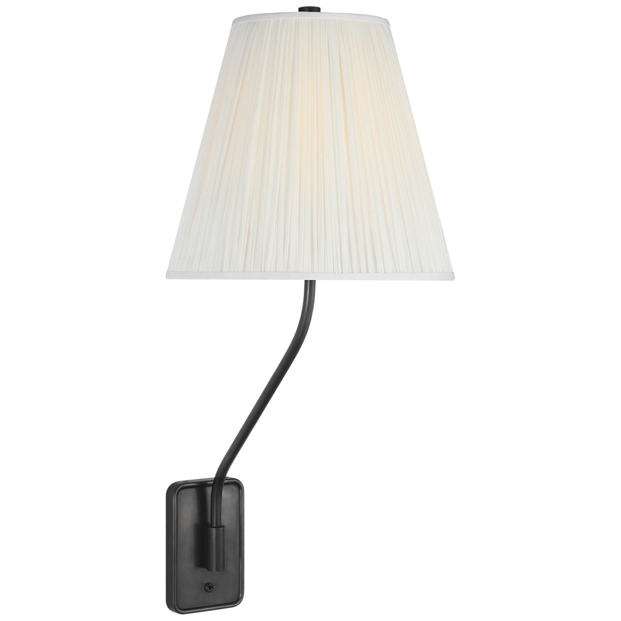 Shown in Bronze finish and Silk Pleated shade