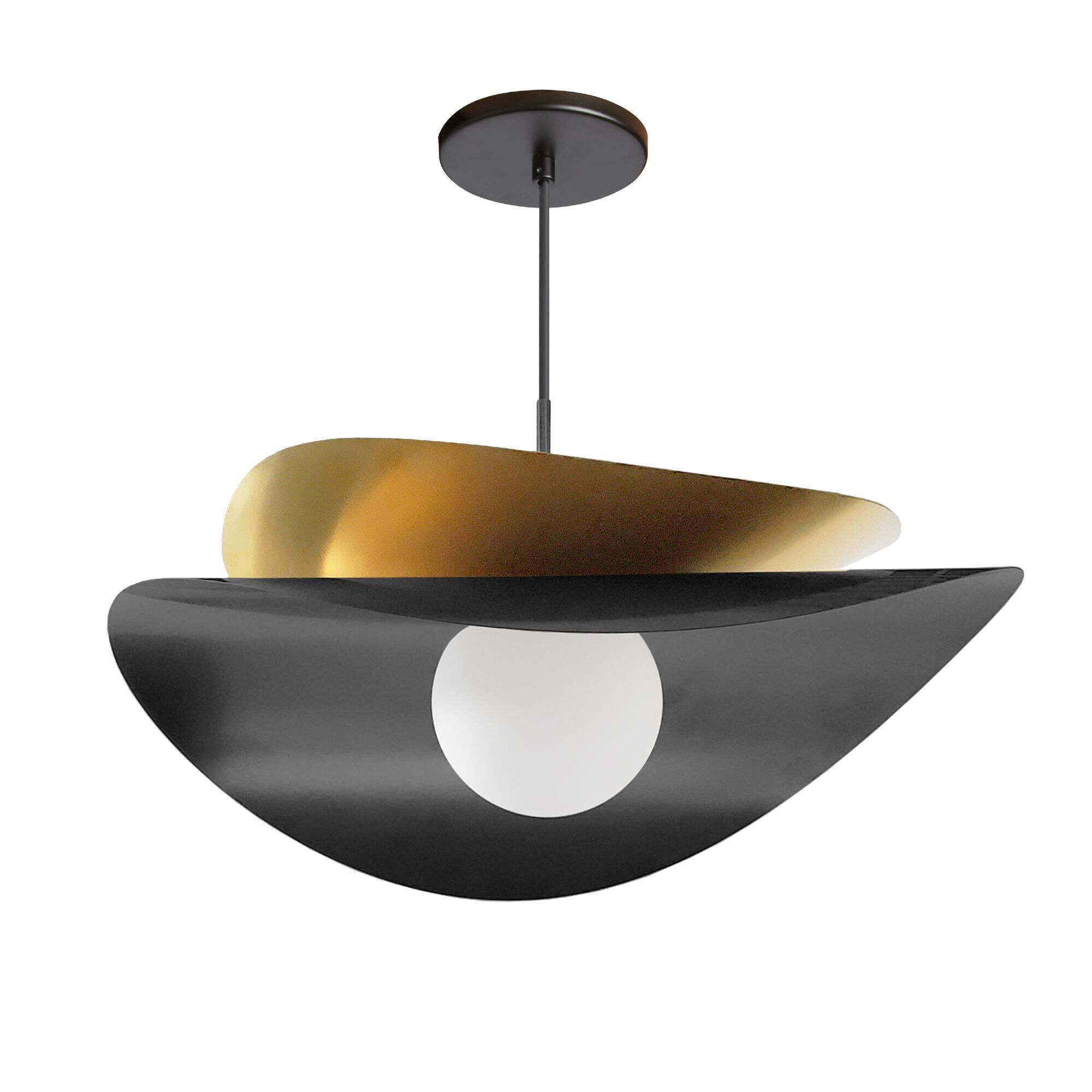 Shown in Matte Black finish and Matte Black/Aged Brass shade