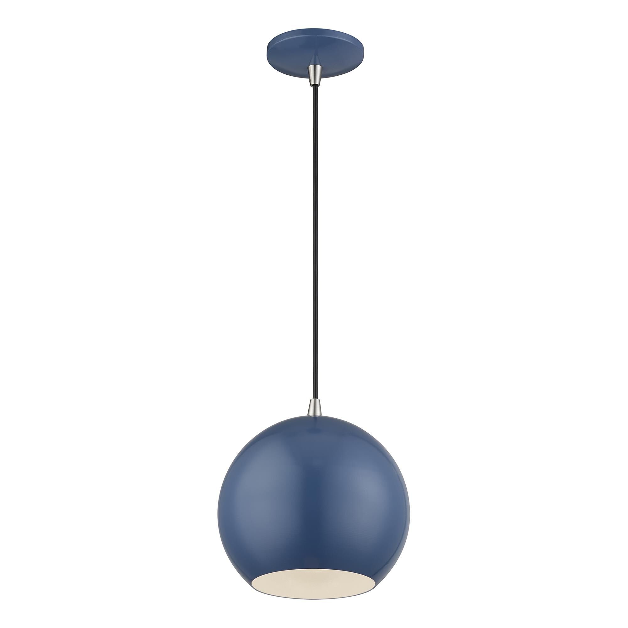 Shown in Ocean Blue with Brushed Nickel Accents finish and Ocean Blue Aluminum with Shiny White Inside shade