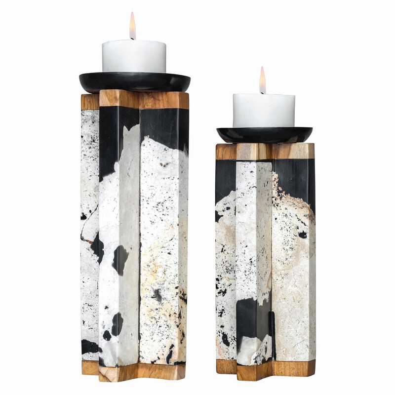 Uttermost Illini Stone Candleholders, S/2 Candle Holder by Uttermost