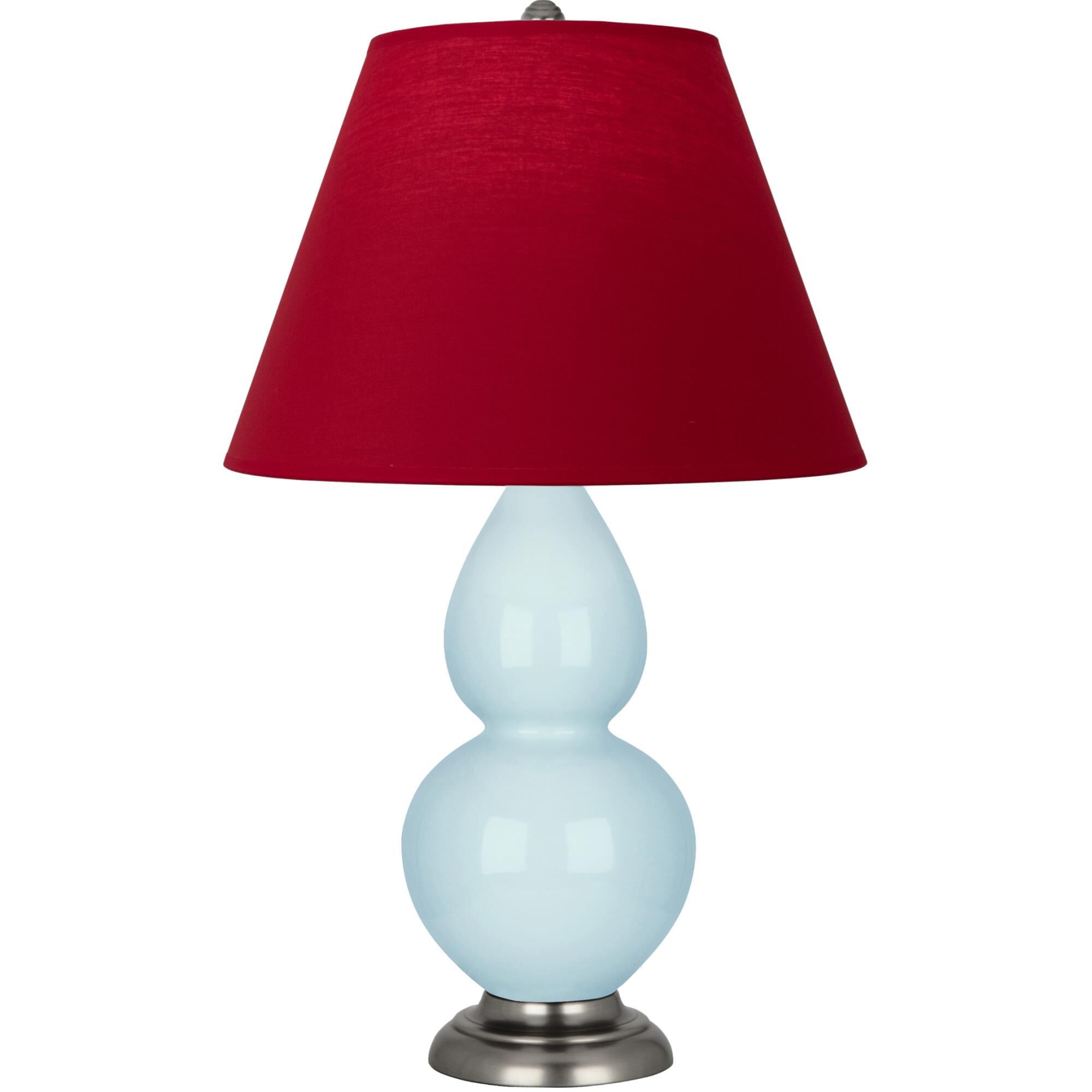 Shown in Baby Blue finish and Rose Red with Ink Black Lining Fabric shade and Antique Silver accent