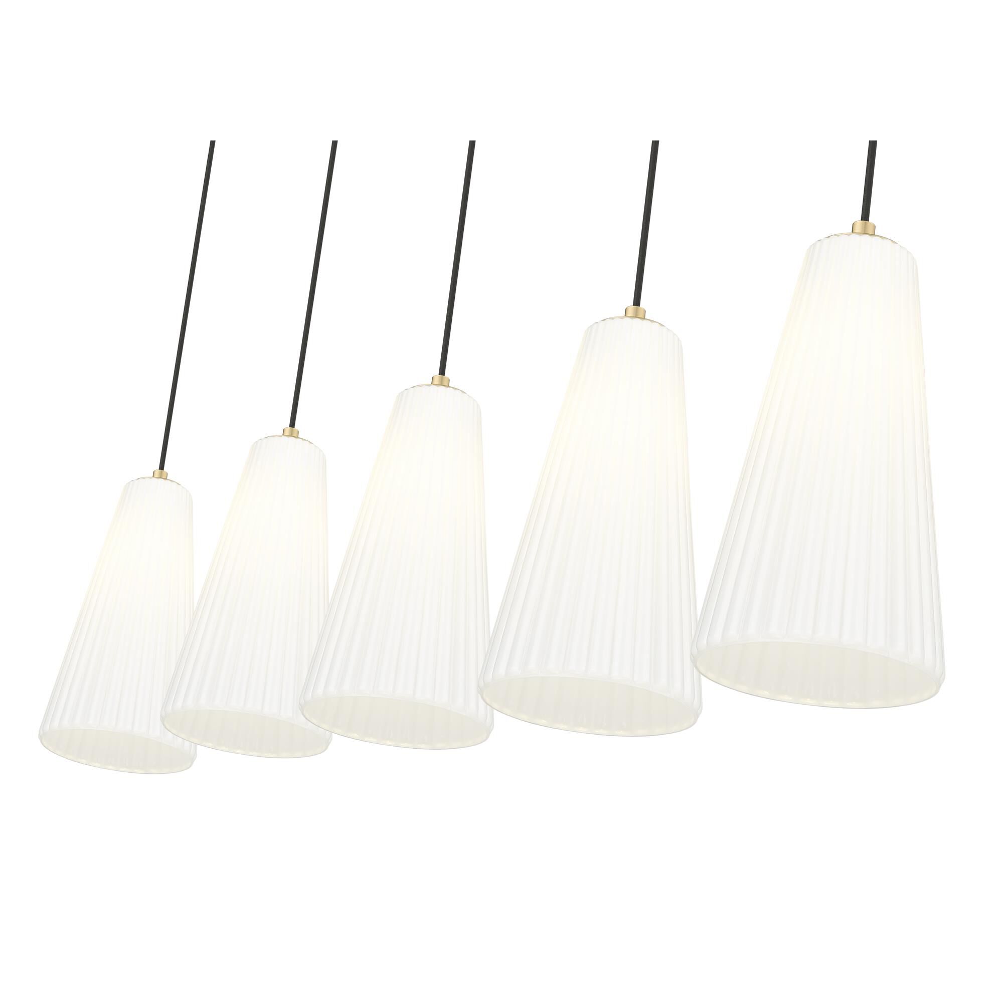 Shown in Modern Gold finish and White glass and White shade