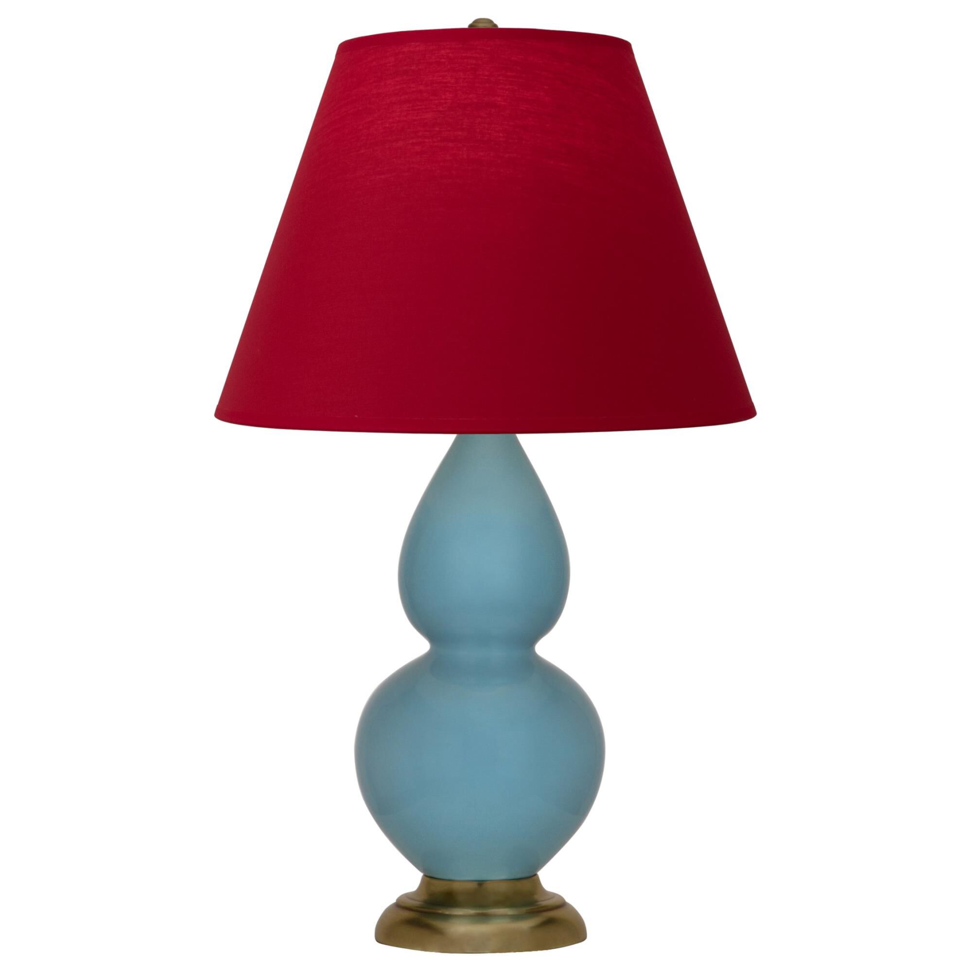 Shown in Steel Blue finish and Rose Red with Ink Black Lining shade and Antique Brass accent