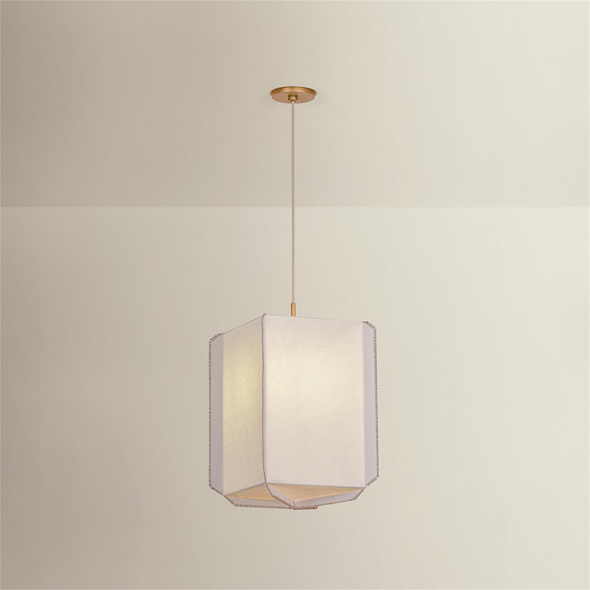 Shown in Patina Gold Leaf finish and Handmade Paper shade