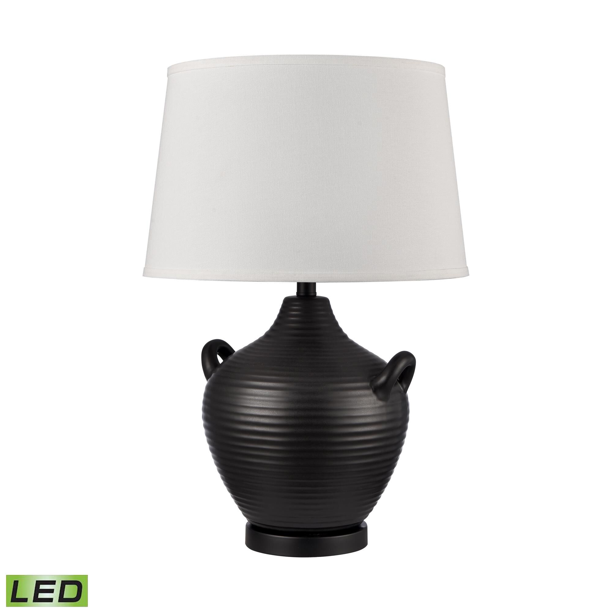 Shown in Gloss Black finish and White Linen shade