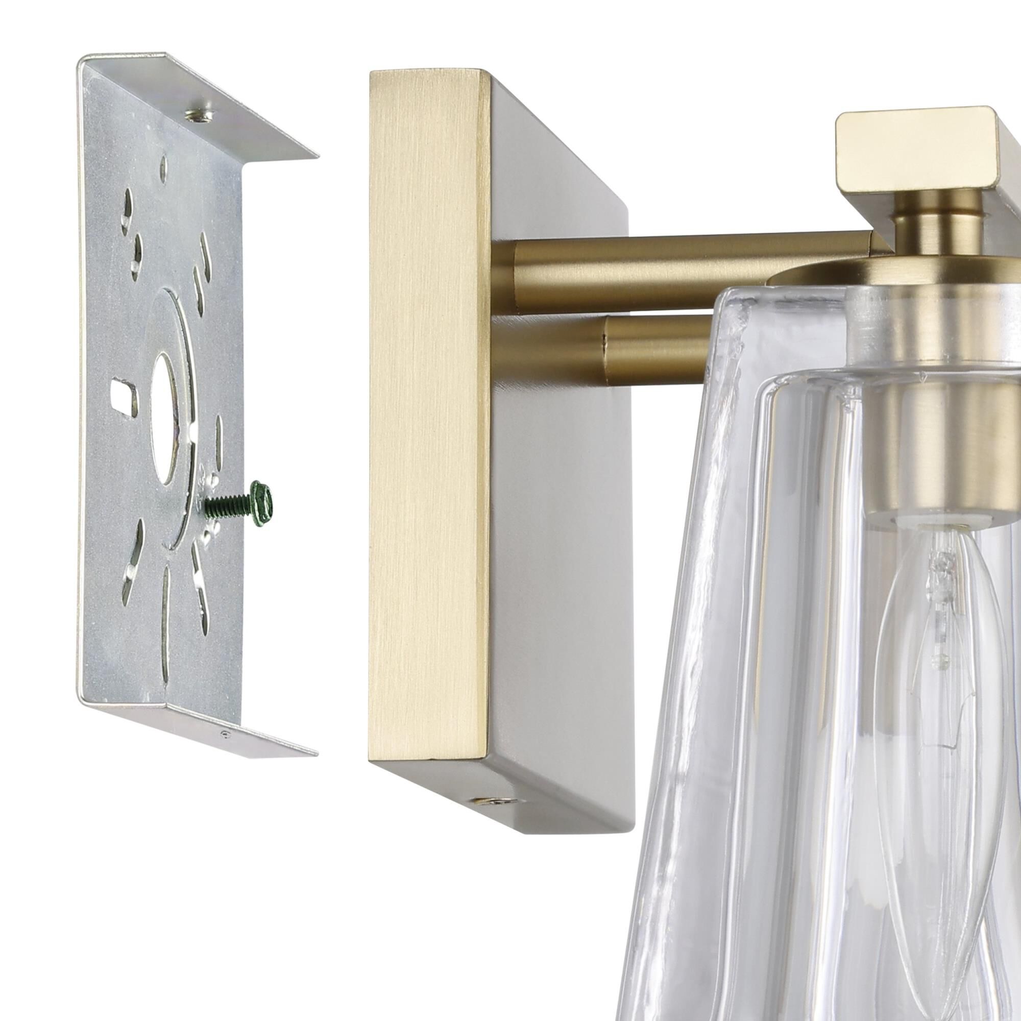 Shown in Champagne Gold finish and Clear Pressed glass