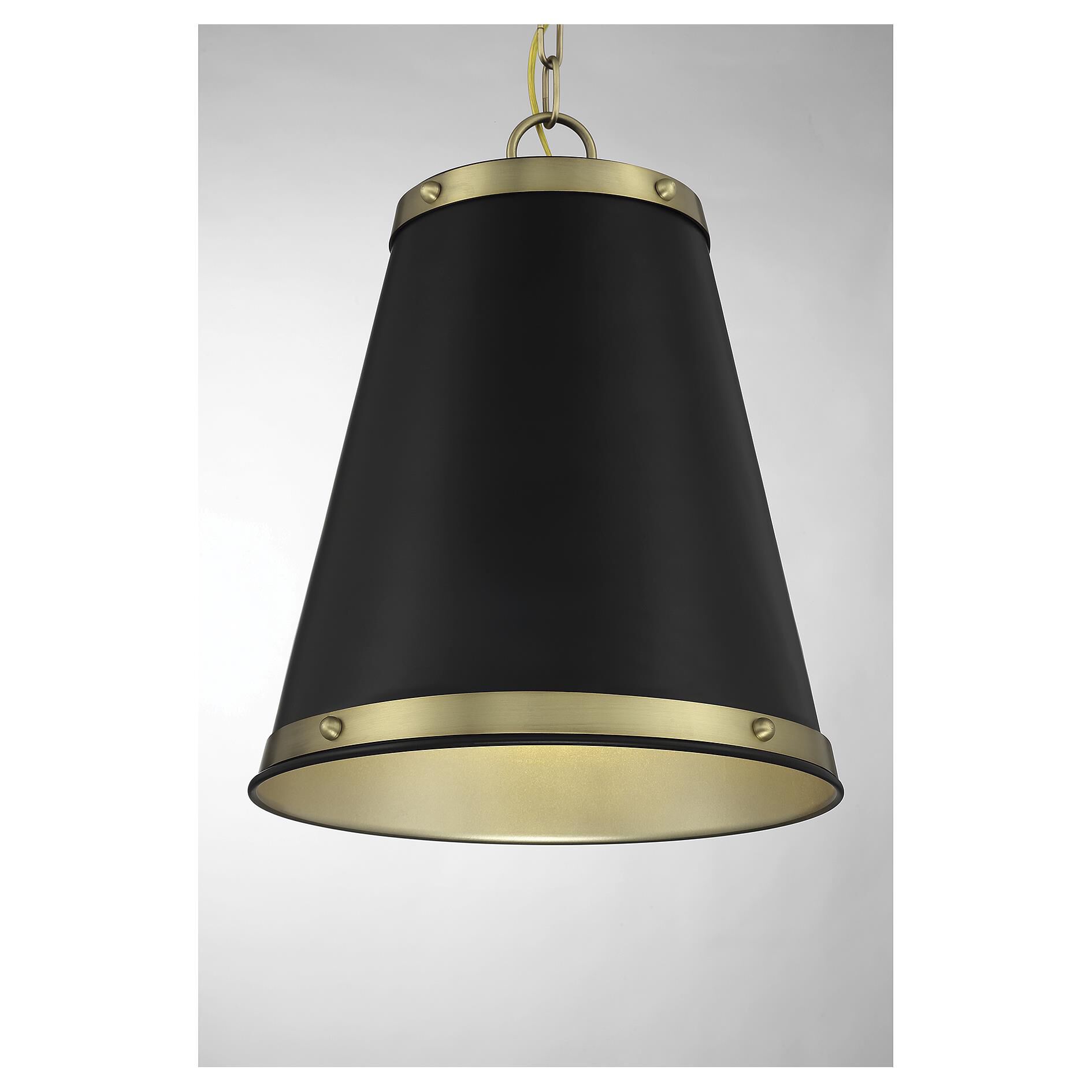 Shown in Matte Black with Natural Brass finish and Matte Black Metal shade