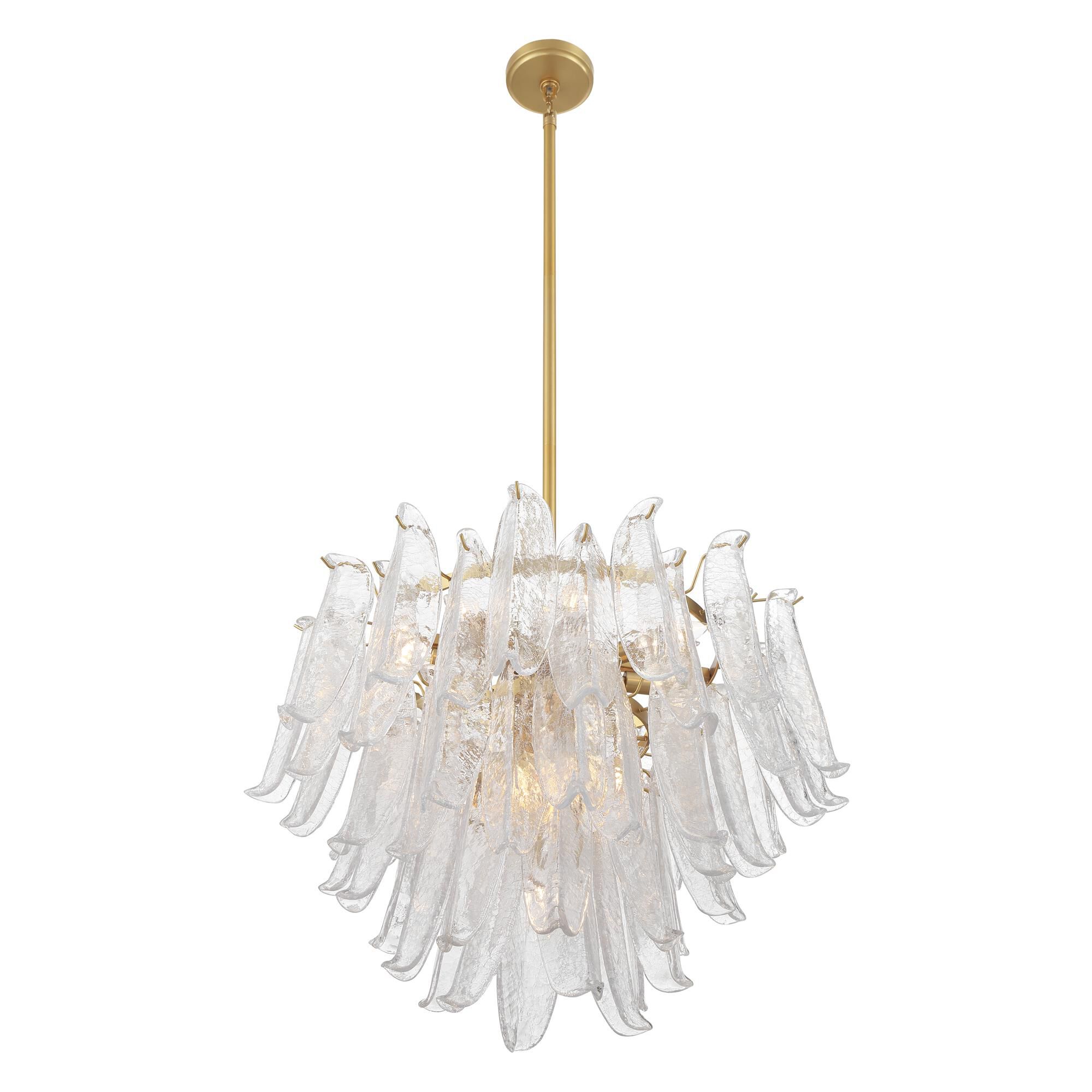 Shown in Legacy Brass finish and Clear Crackled glass