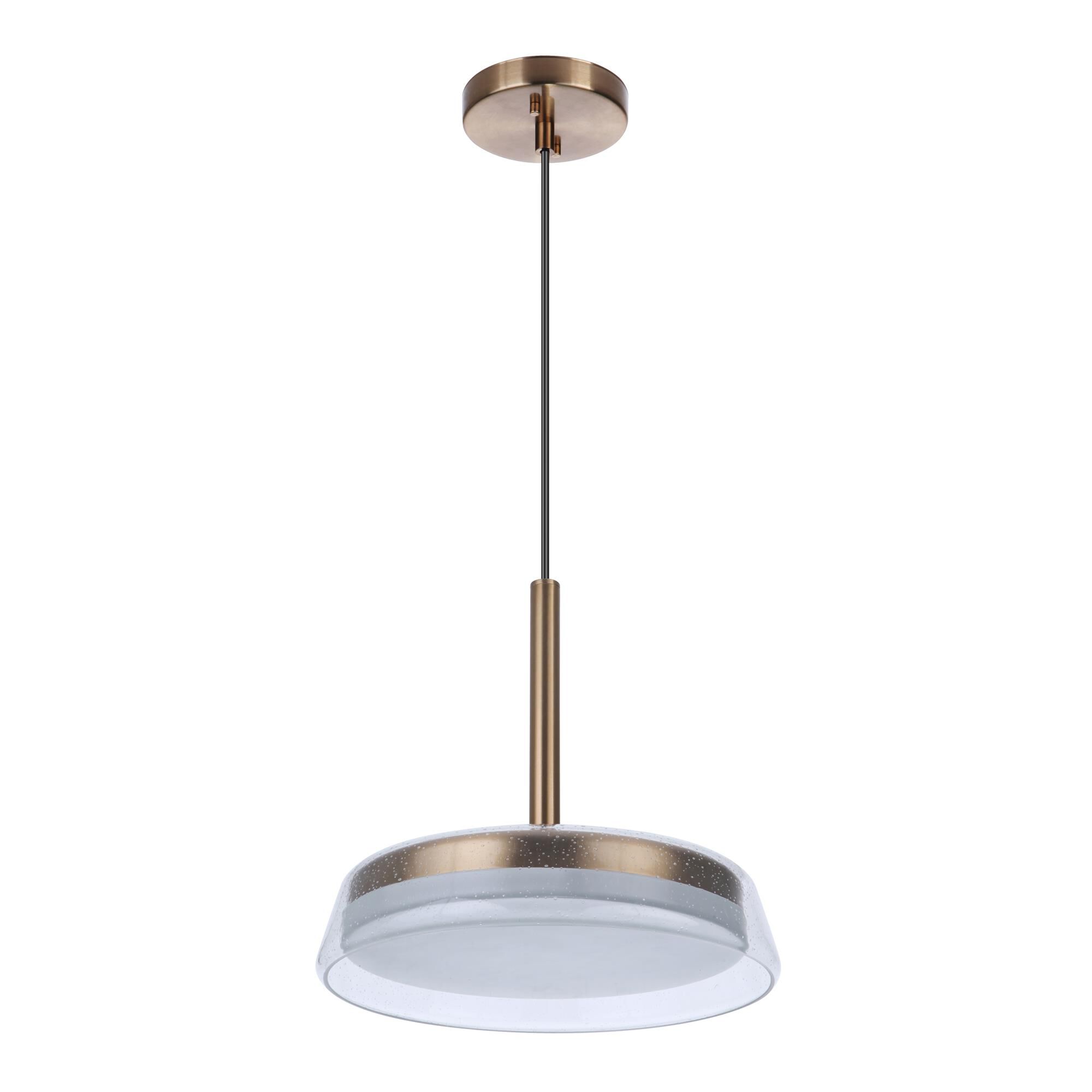 Shown in Satin Brass finish and Clear Seeded glass and Glass shade