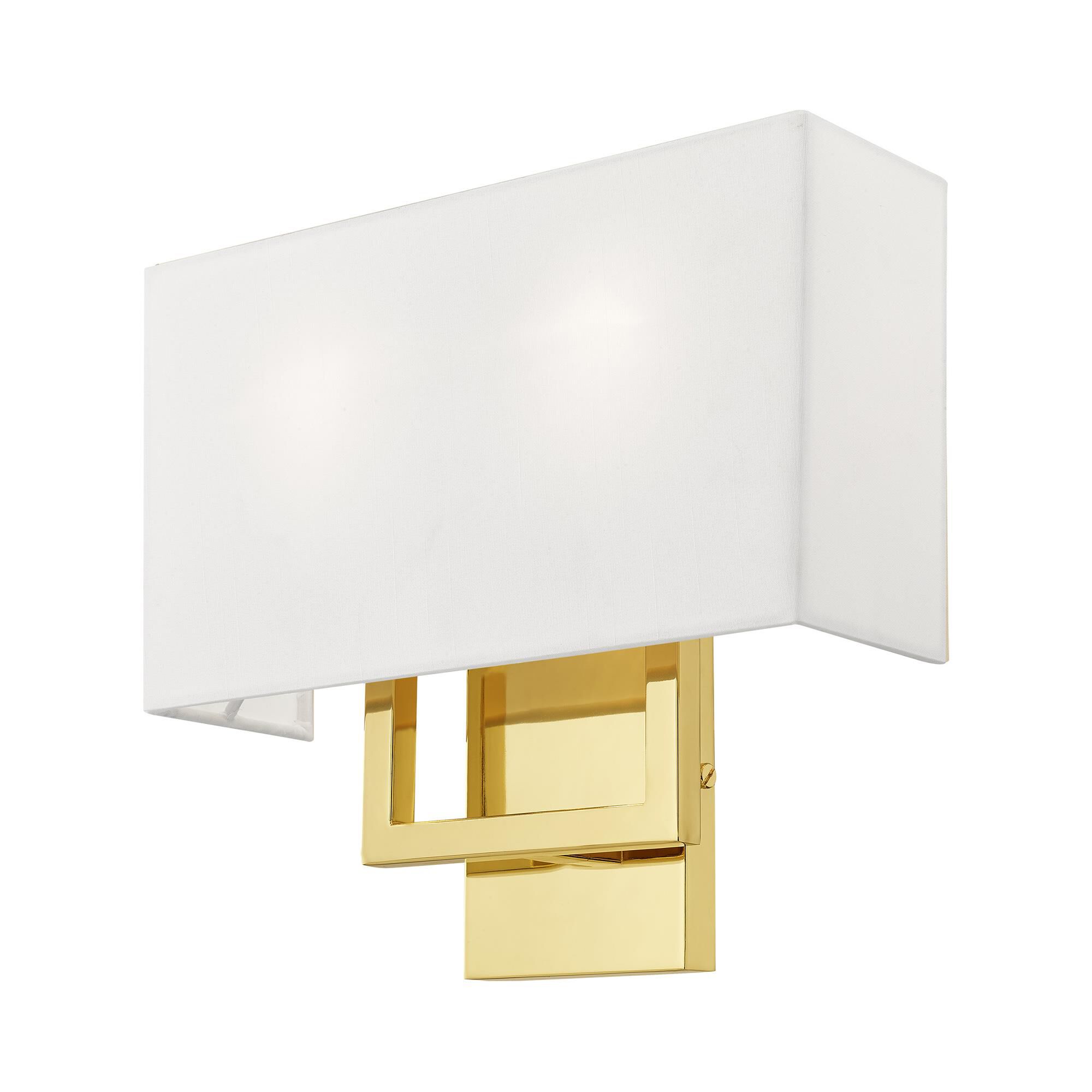 Shown in Polished Brass finish and Hand Crafted Off-White Fabric Outside & White Fabric Inside Hardback shade