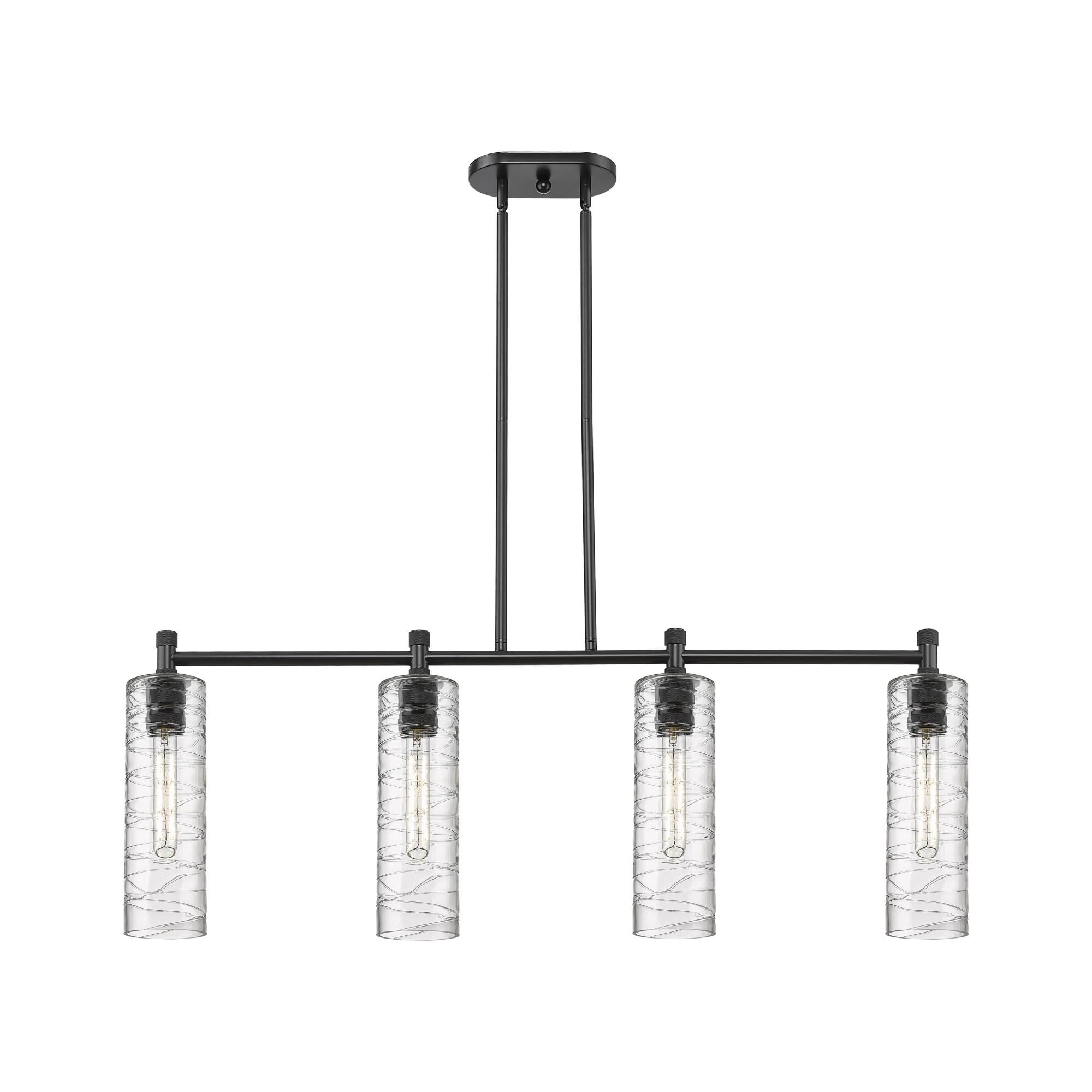 Shown in Matte Black finish and Deco Swirl glass