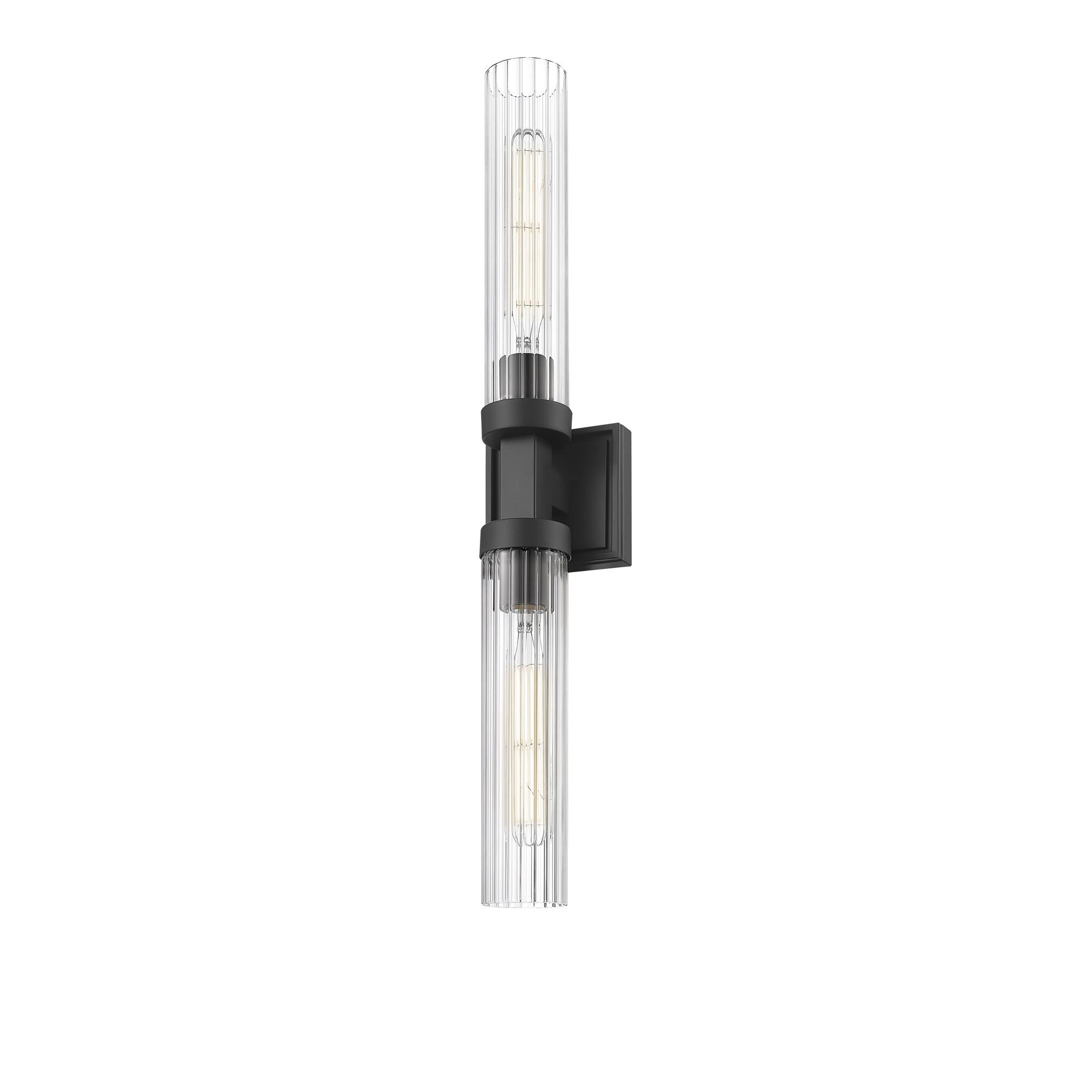 Shown in Matte Black finish and Clear Ribbed glass and Clear Ribbed shade