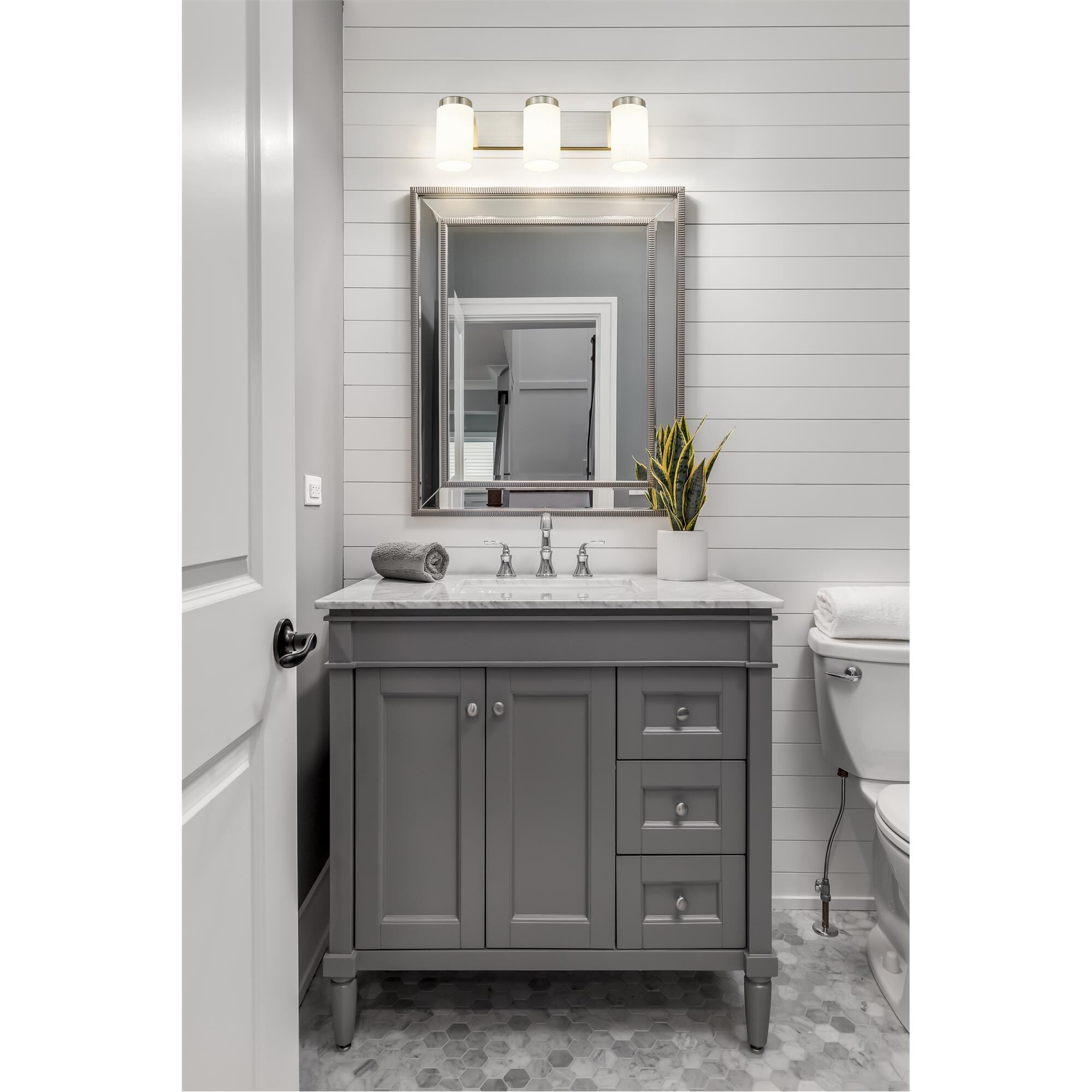 Shown in Brushed Nickel finish and Matte Opal glass and Matte Opal shade