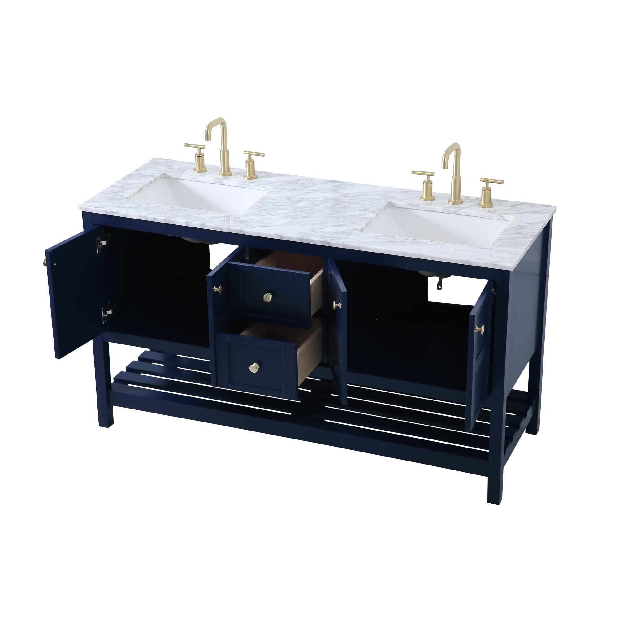 Shown in Blue And Gold With Carrara White Marble finish