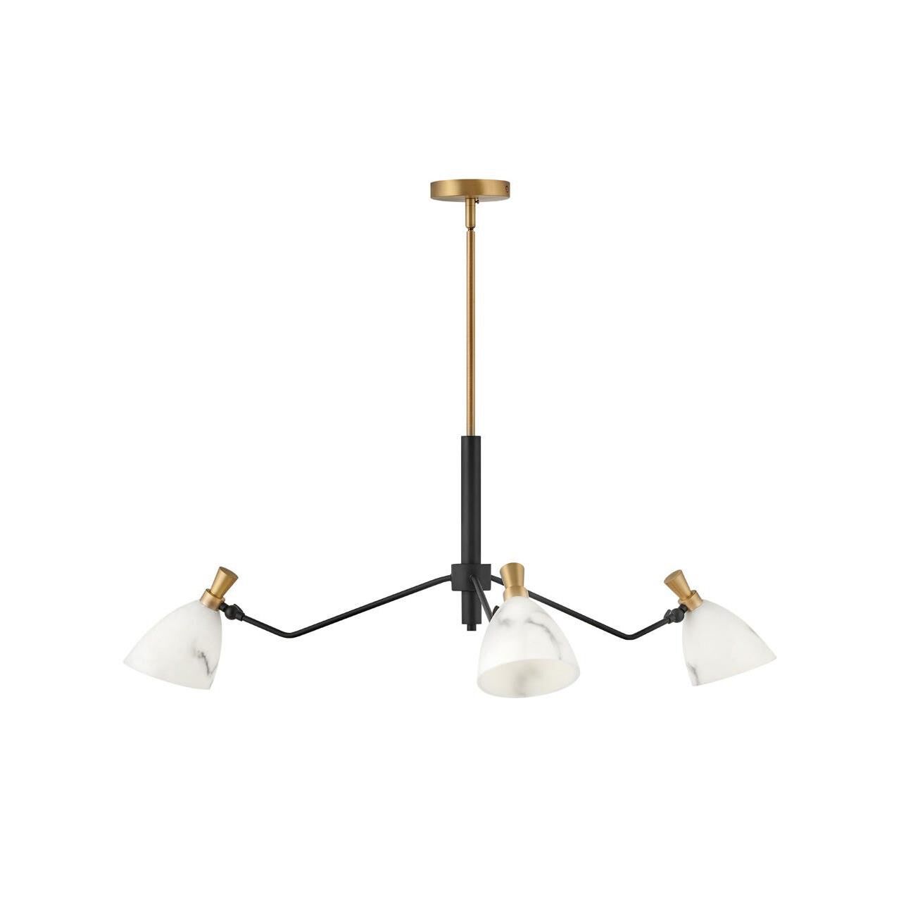 Shown in Heritage Brass finish and Faux Alabaster glass and Black accent