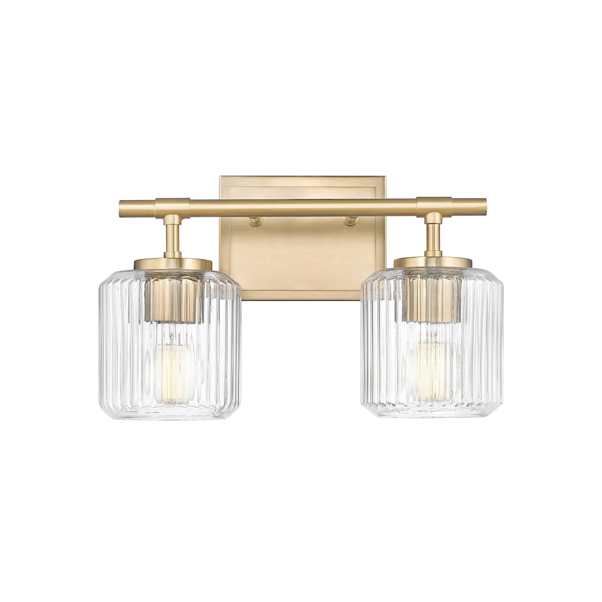 Shown in Modern Gold finish and Clear Ribbed glass and Clear Ribbed shade