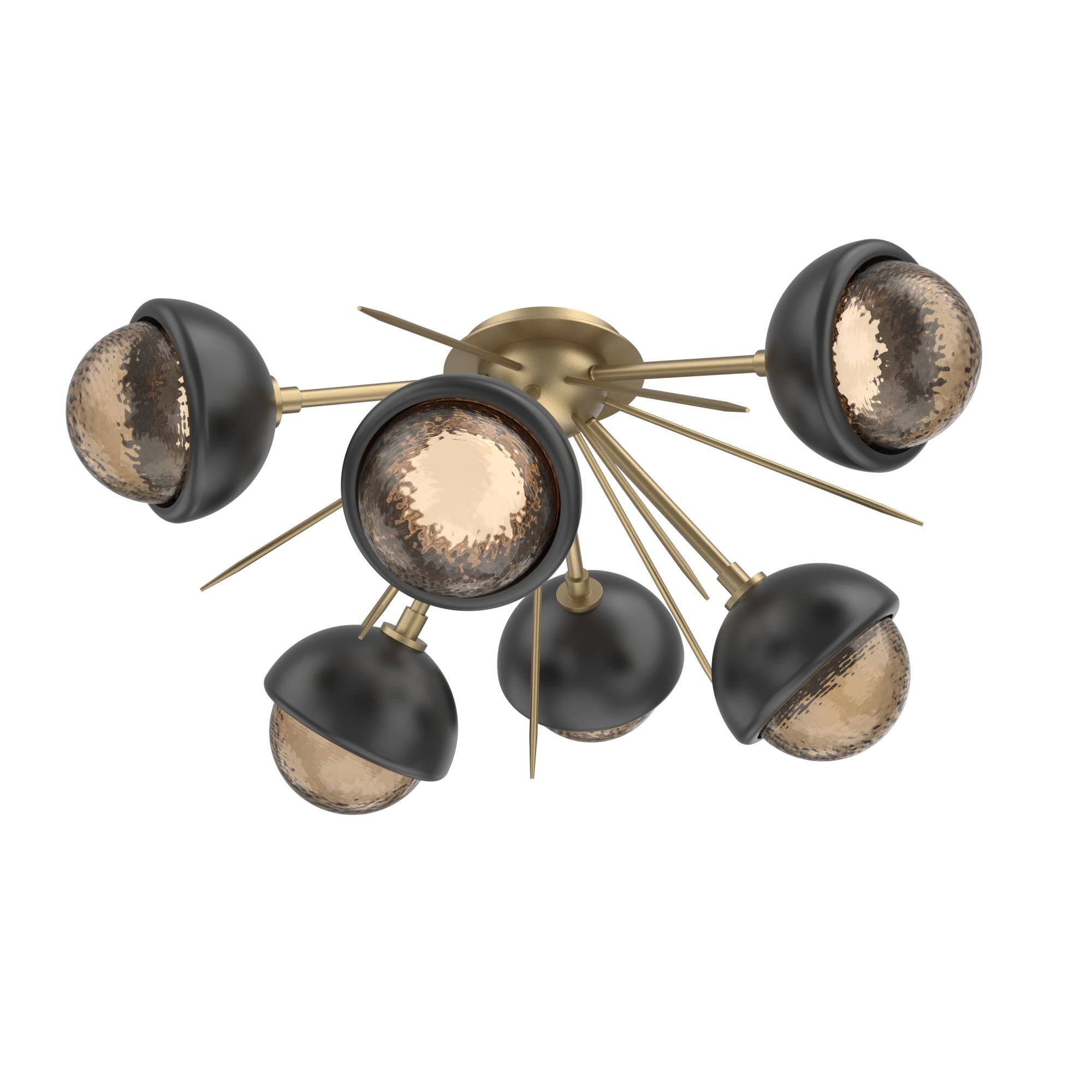 Shown in Gilded Brass finish and Bronze glass and Matte Black accent
