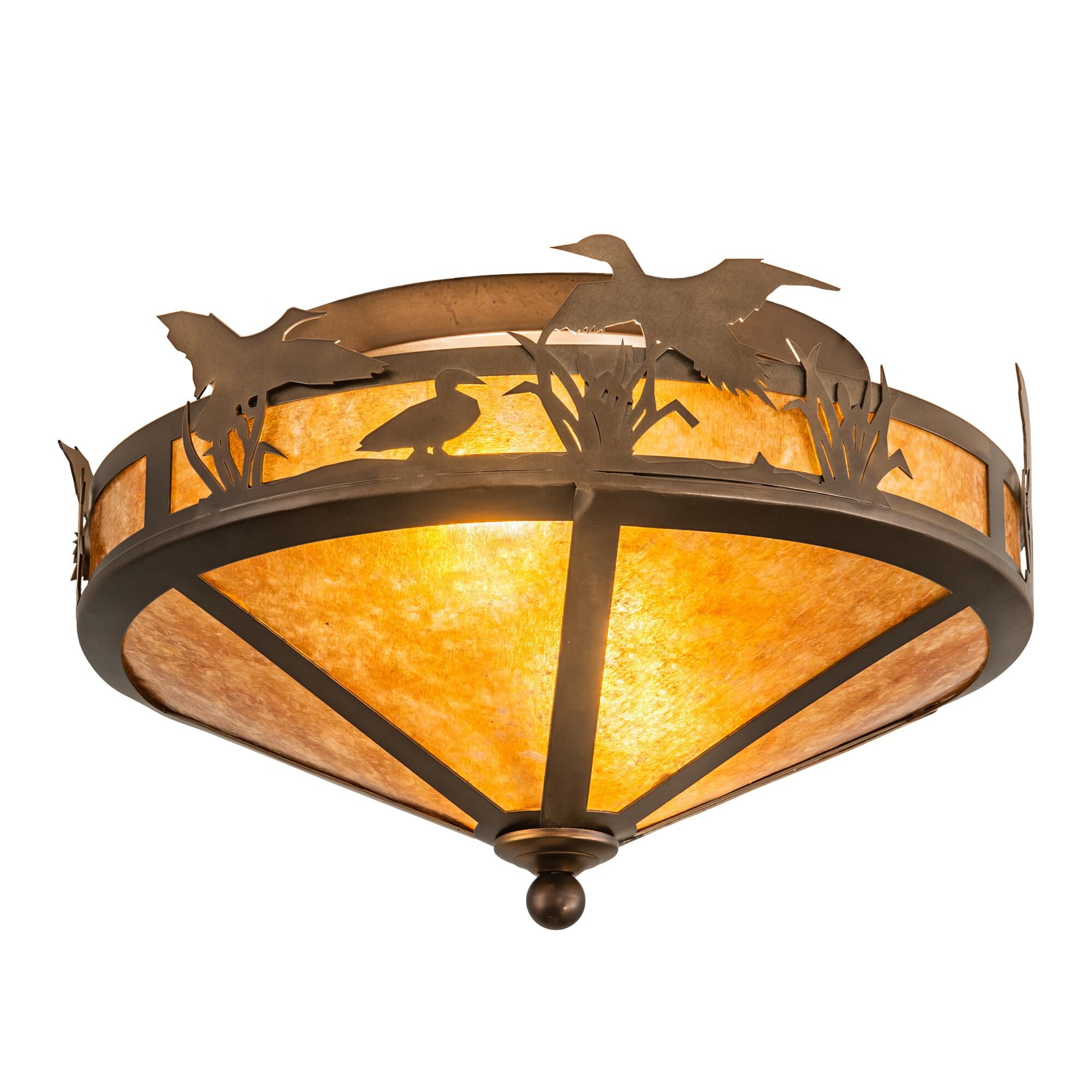 Shown in Antique Copper Finish finish and Amber Mica glass