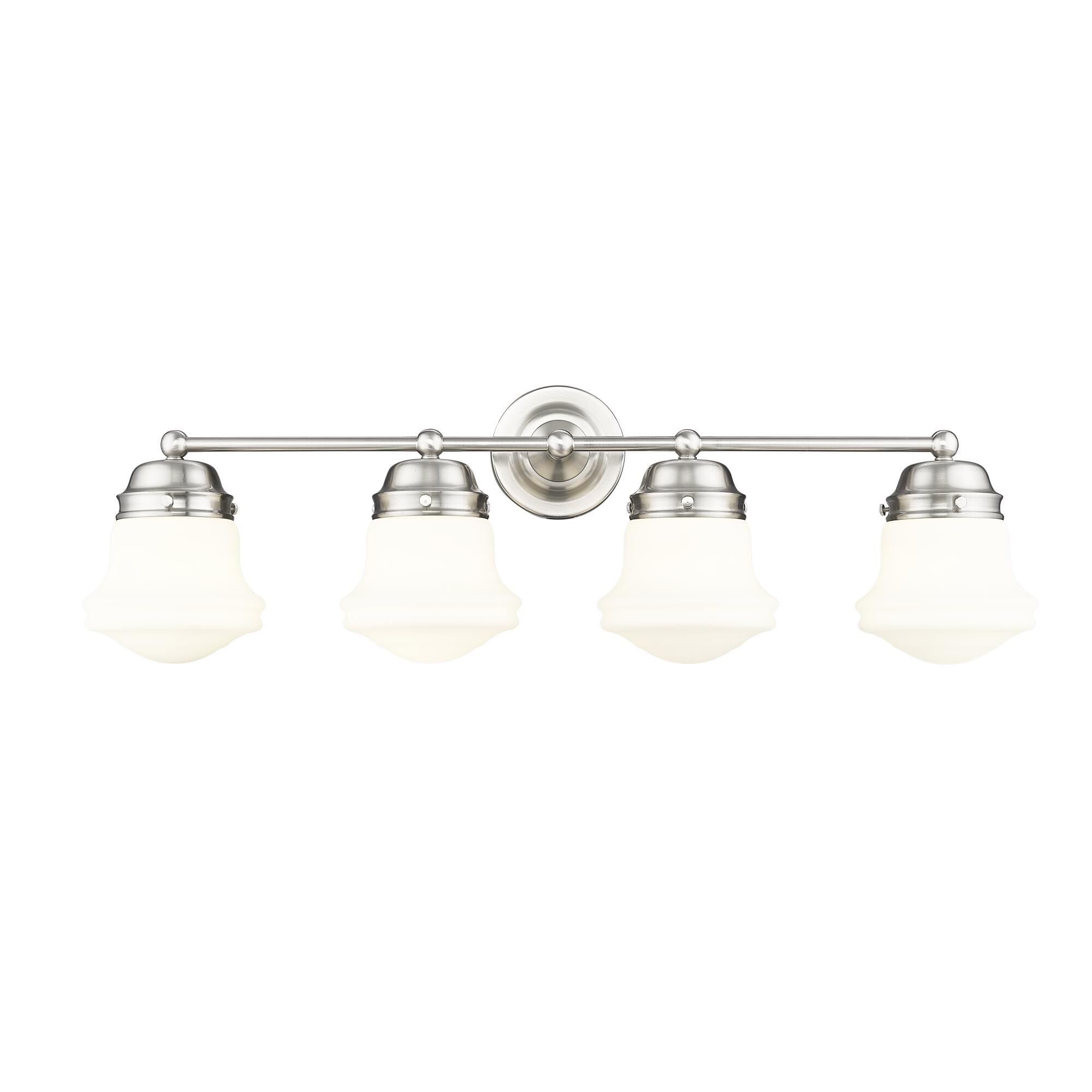 Shown in Brushed Nickel finish and Matte Opal glass and Matte Opal shade