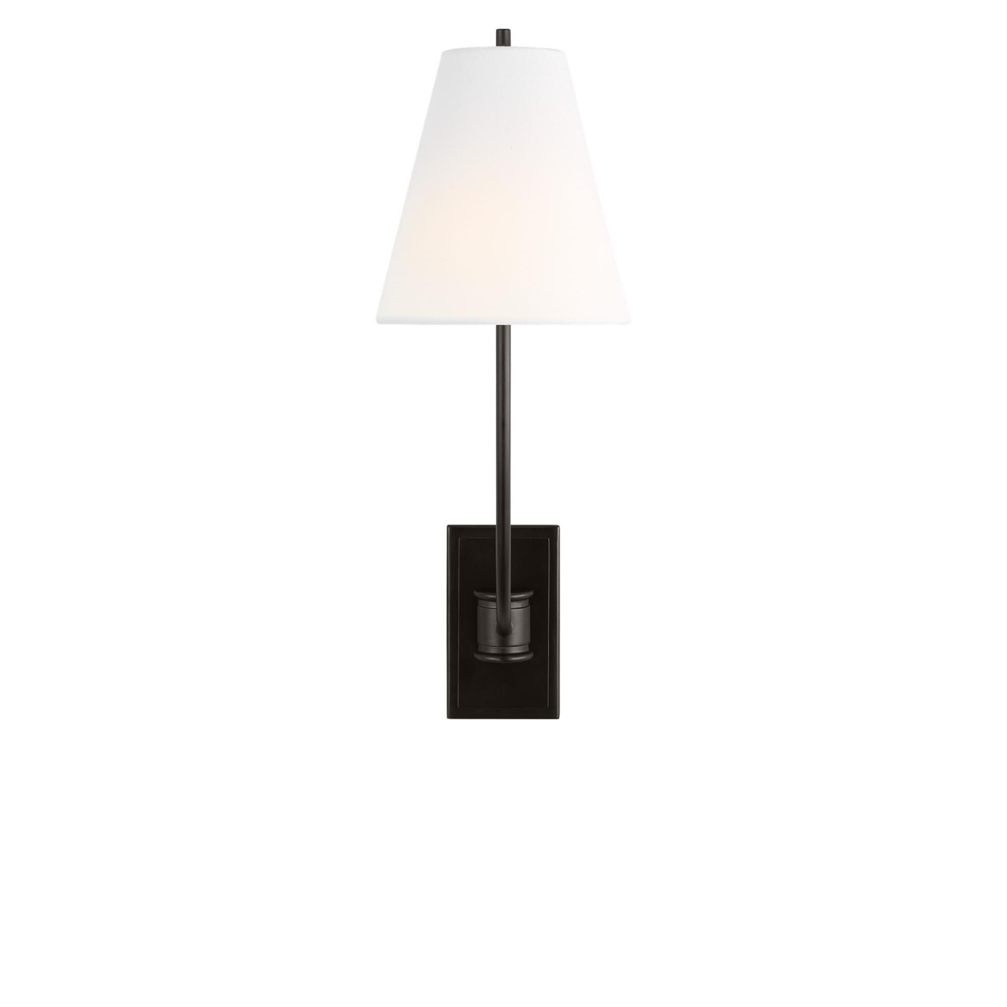Shown in Aged Iron finish and White Linen Fabric shade