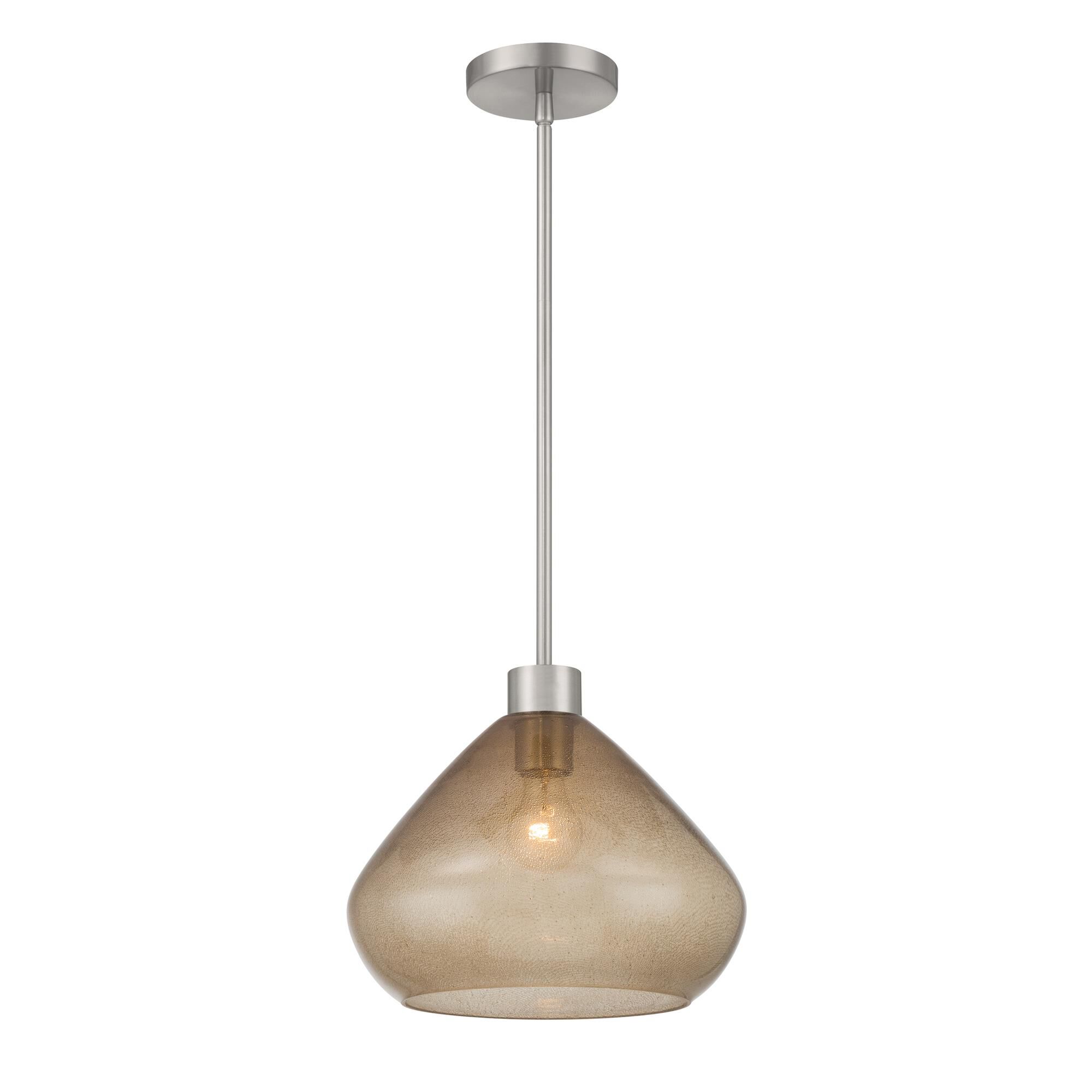 Shown in Brushed Nickel finish and Brown Bubble glass