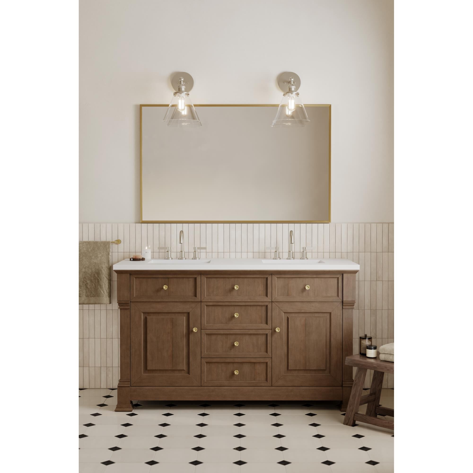 Shown in Brushed Nickel finish and Clear glass