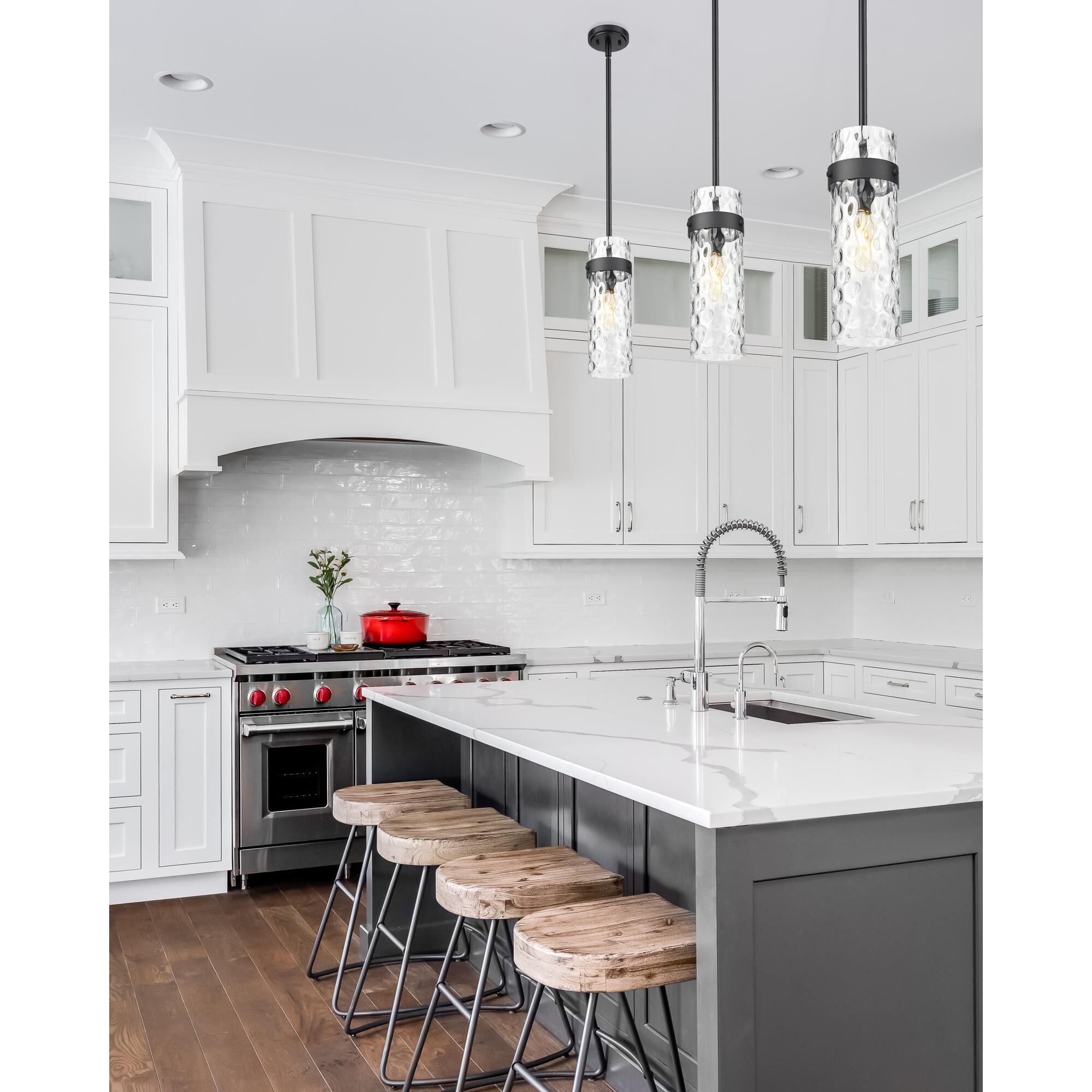 Shown in Matte Black finish and Clear Water glass and Clear Water shade