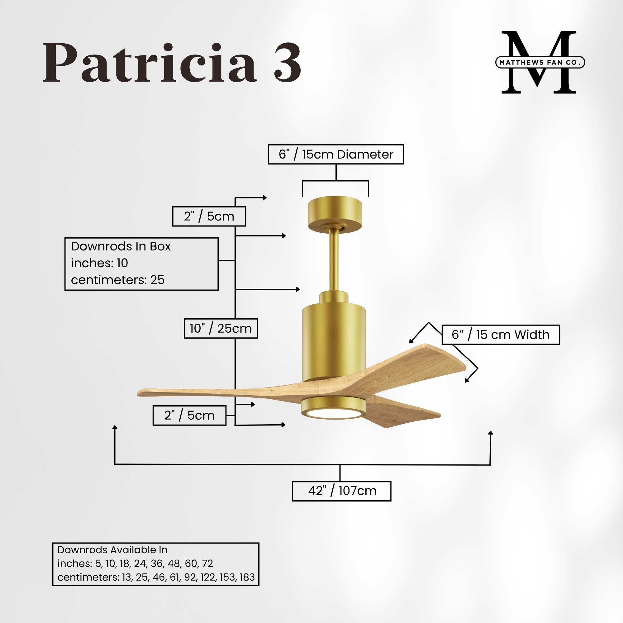 Patricia 42 Inch Ceiling Fan with Light Kit by Matthews Fan Company