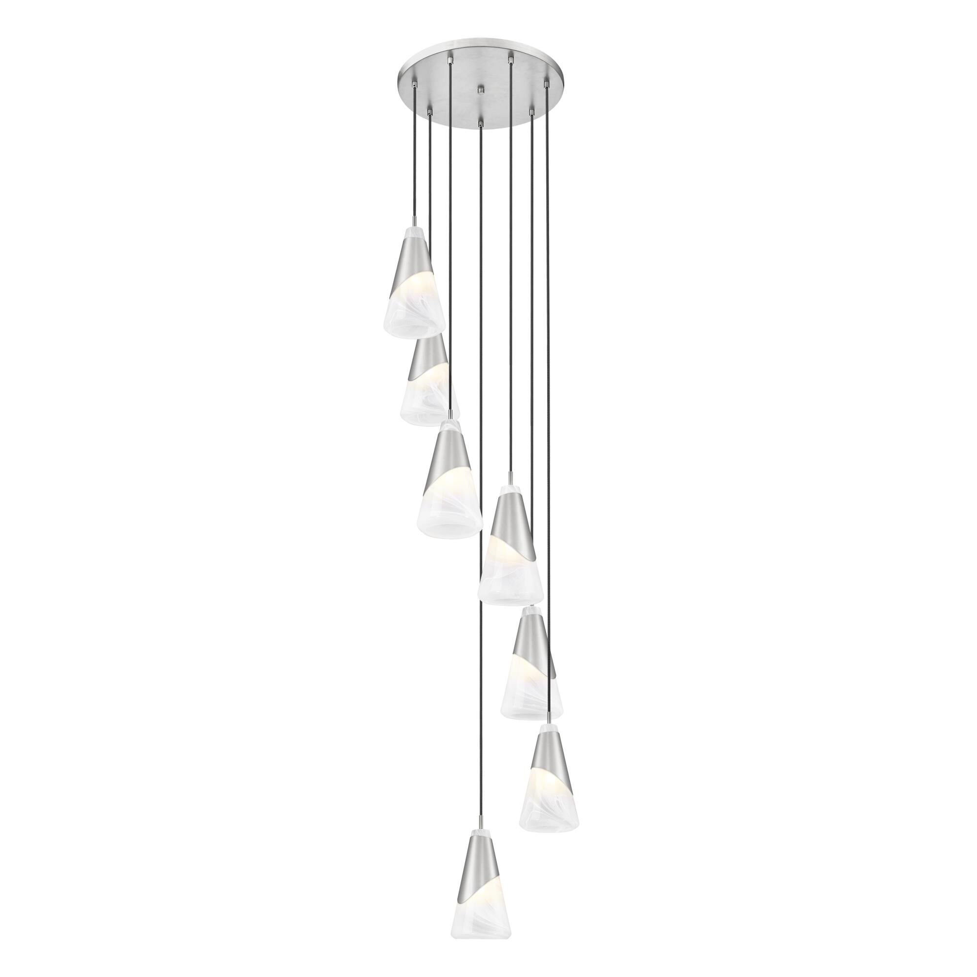 Shown in Brushed Nickel finish and White Swirl glass and White Swirl shade