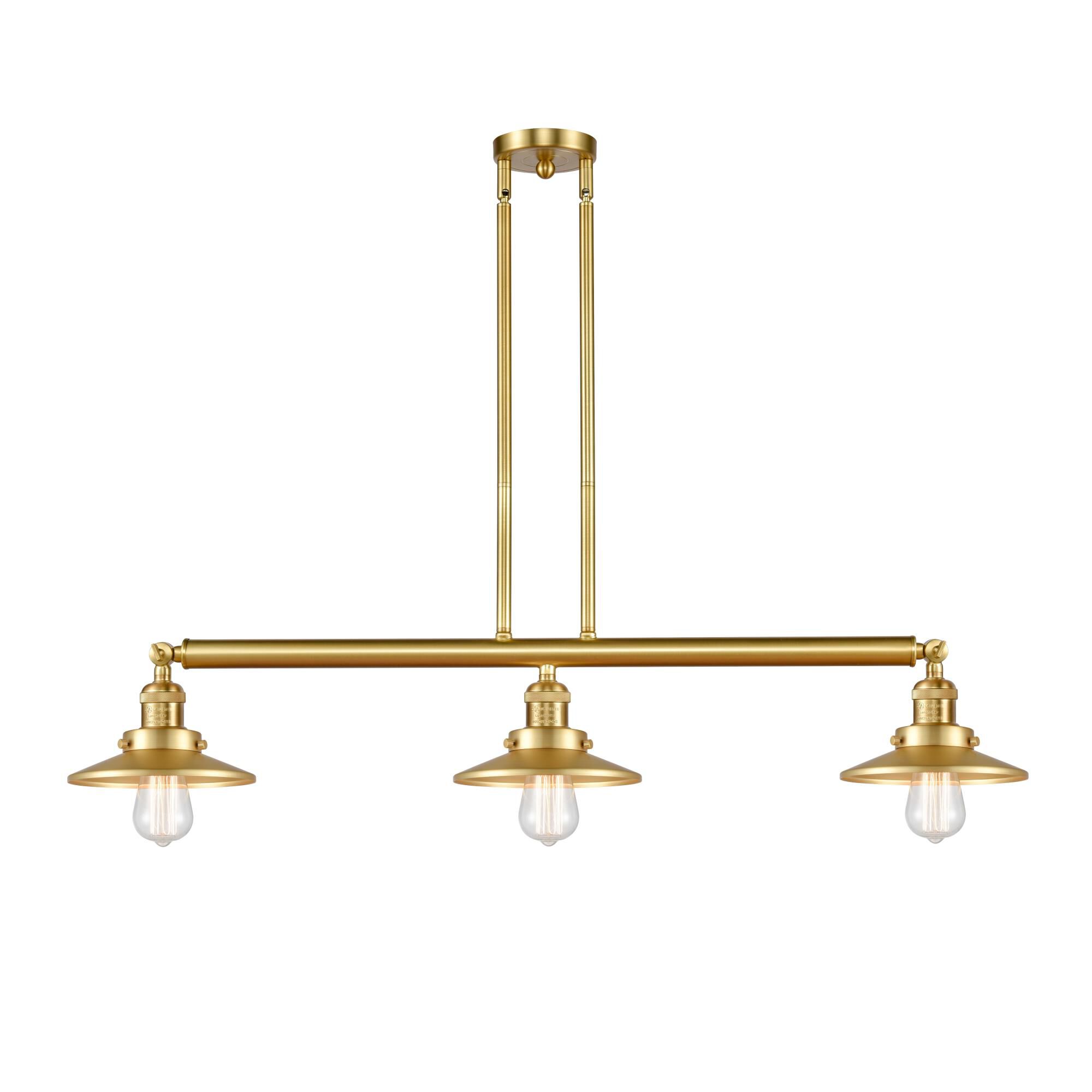 Shown in Satin Gold finish and Satin Gold Railroad shade