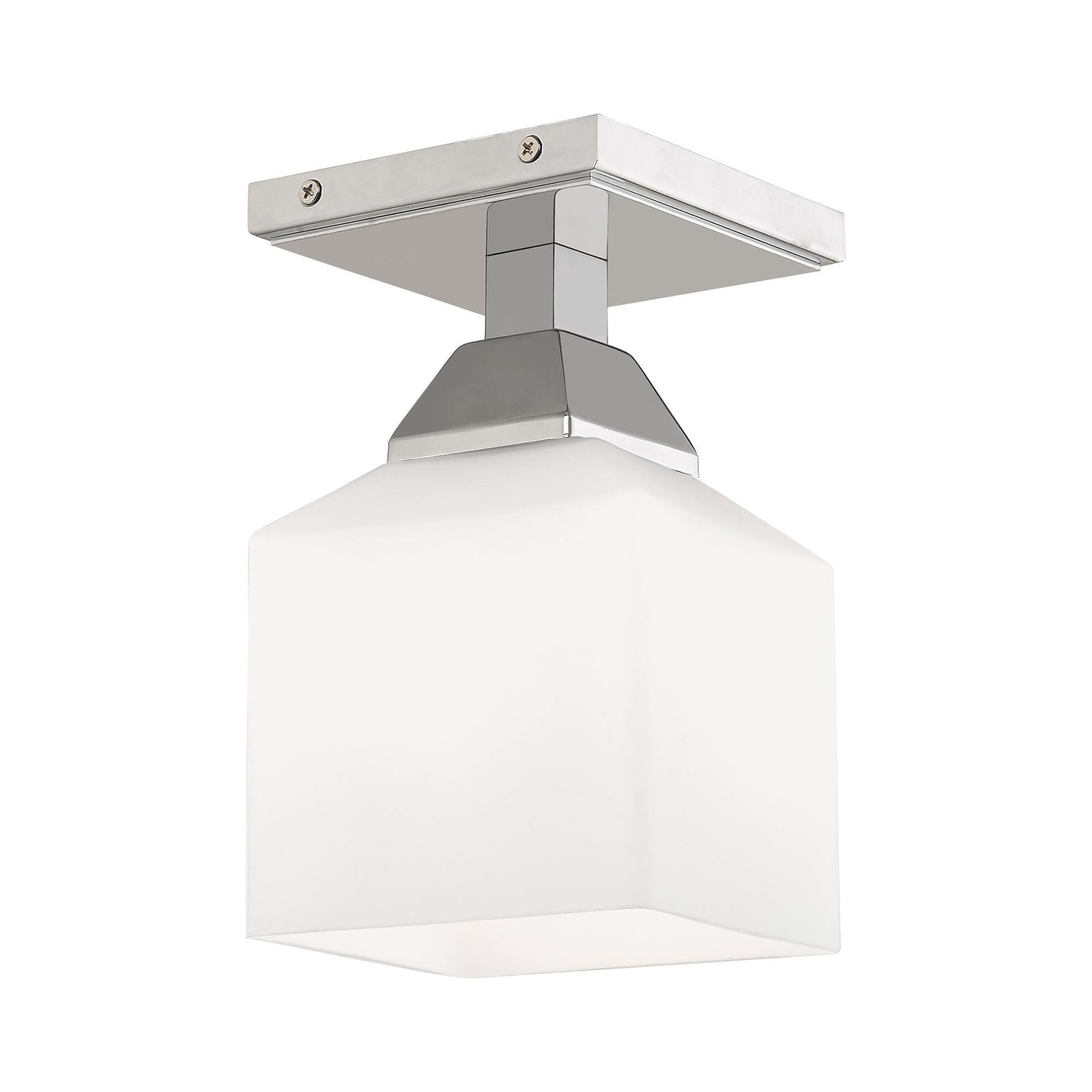 Shown in Polished Chrome finish and Hand Blown Satin Opal White glass