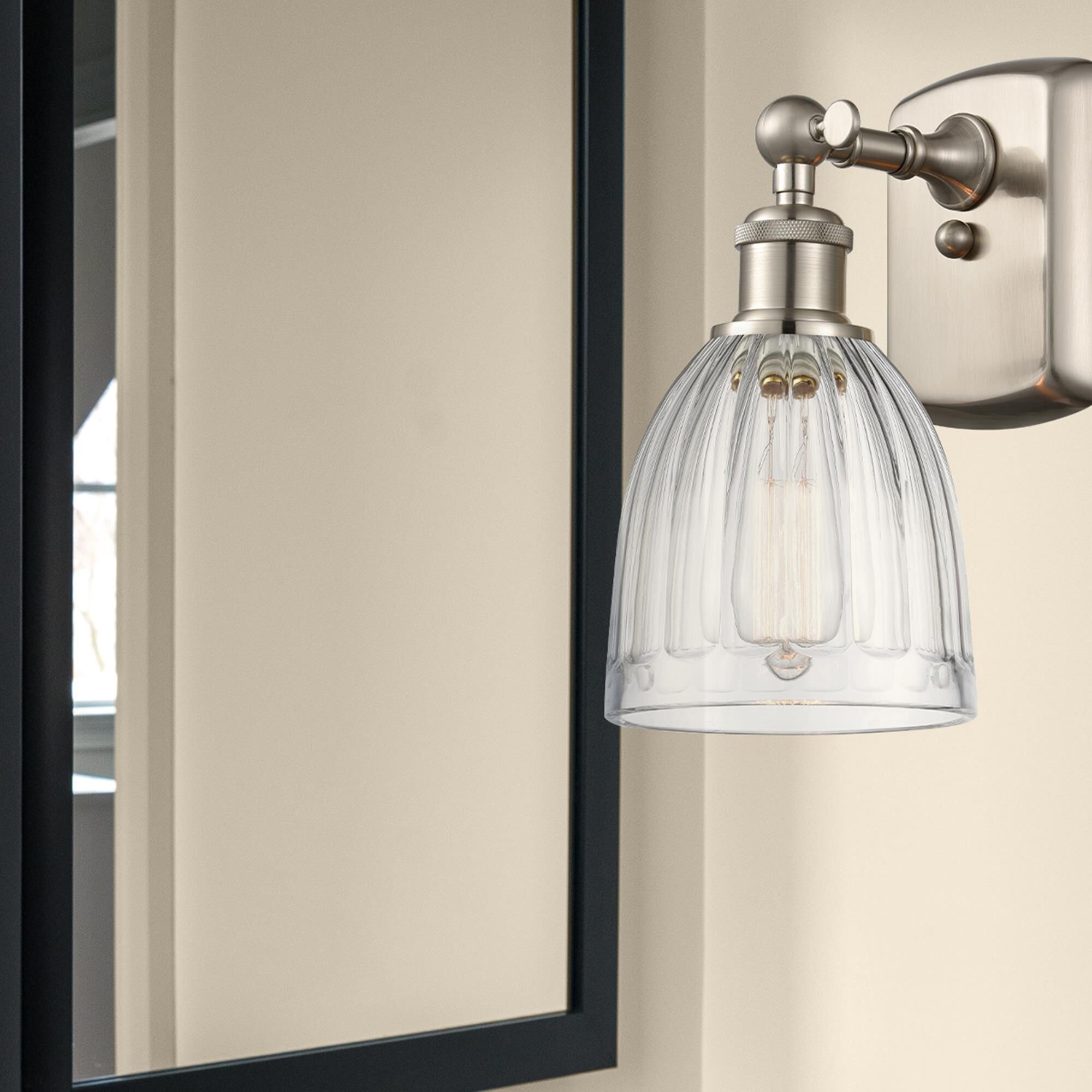 Shown in Brushed Satin Nickel finish and Drum glass and Glass shade