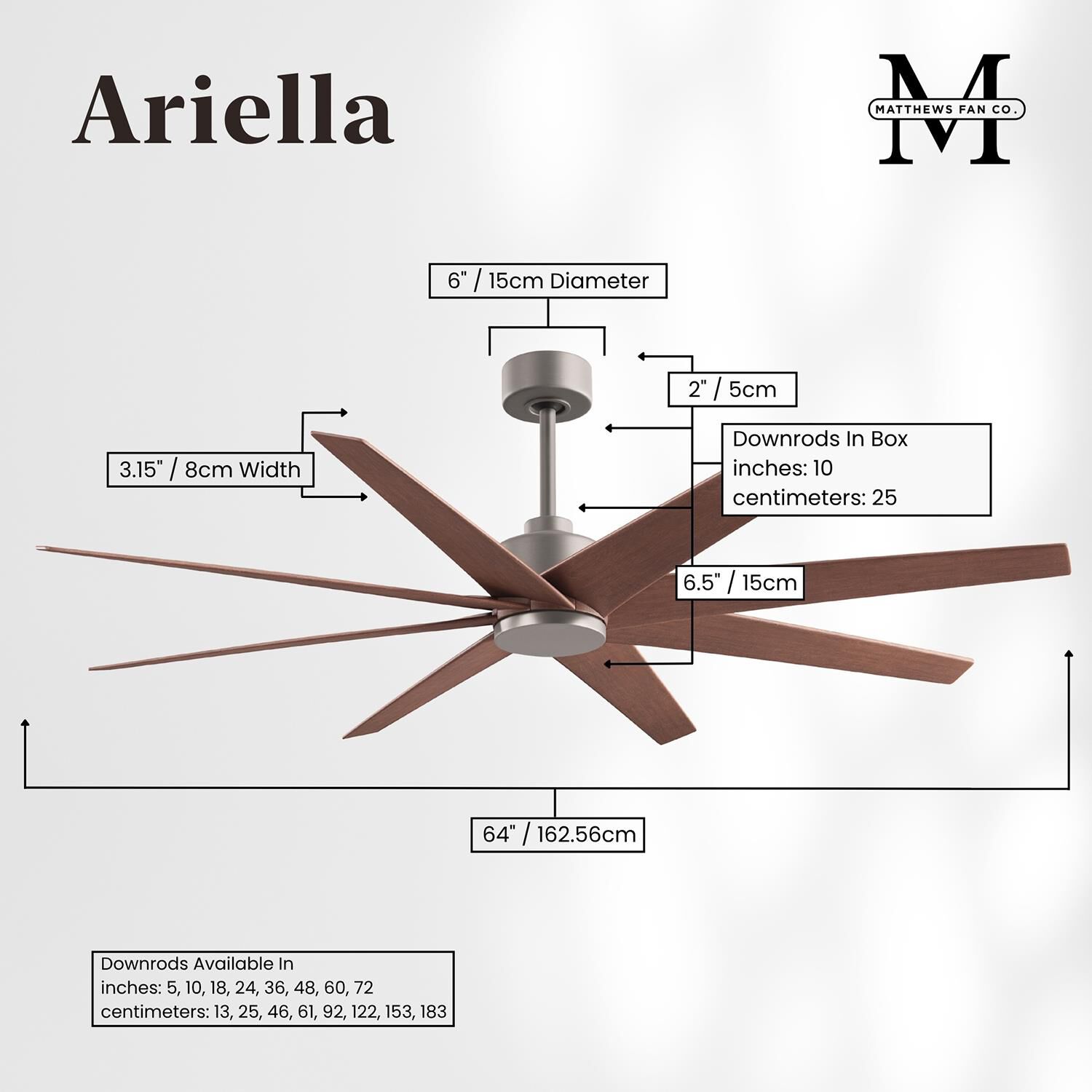 Ariella 64 Inch Ceiling Fan with Light Kit by Matthews Fan Company