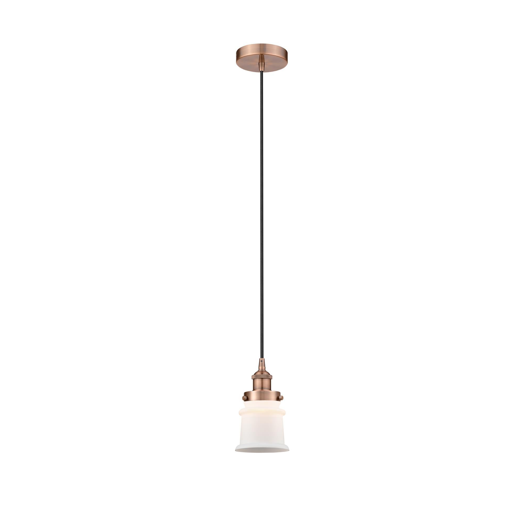 Shown in Antique Copper finish and Matte White glass